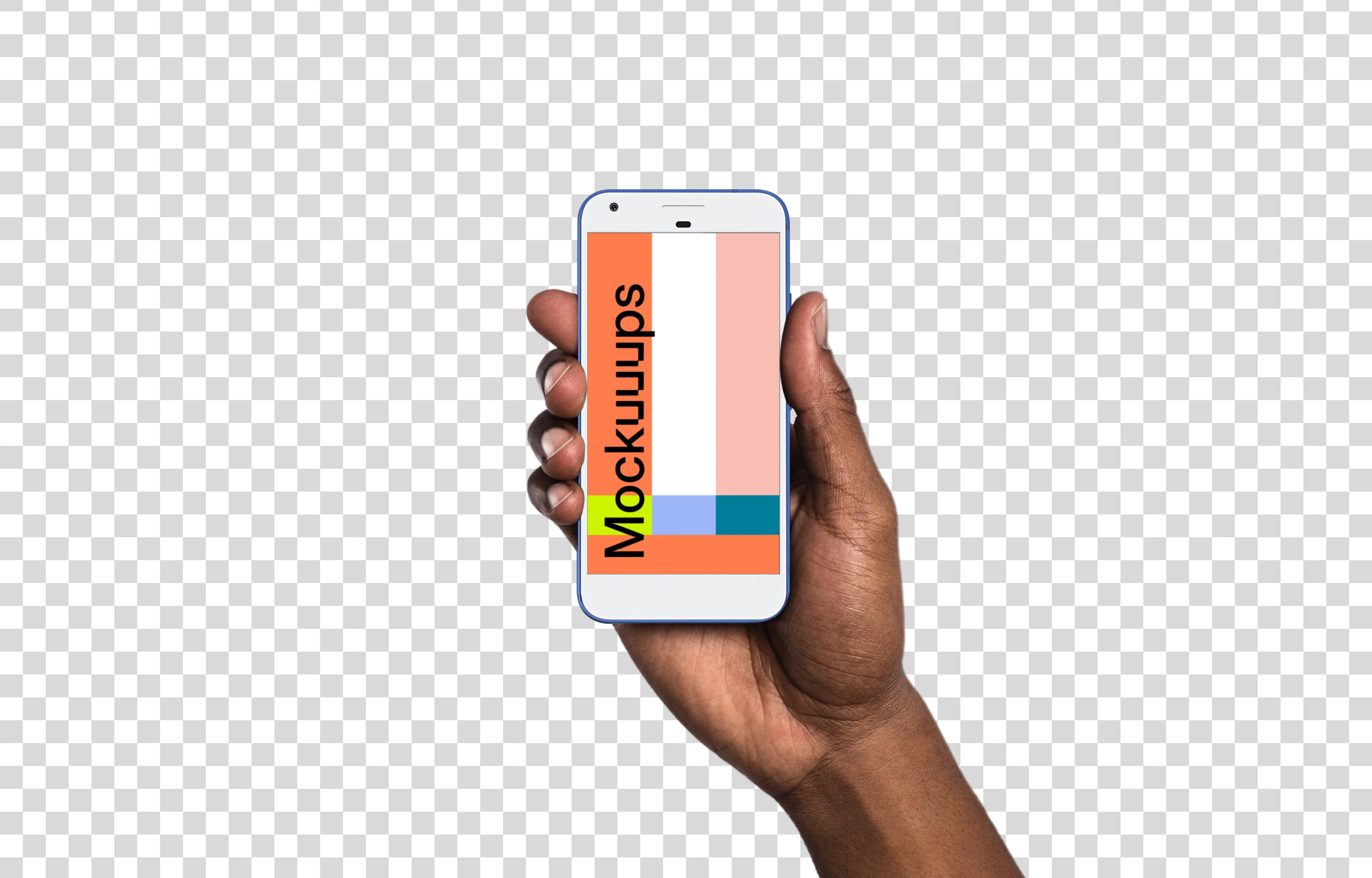 Man holding Google Pixel Really Blue mockup (Black skin)