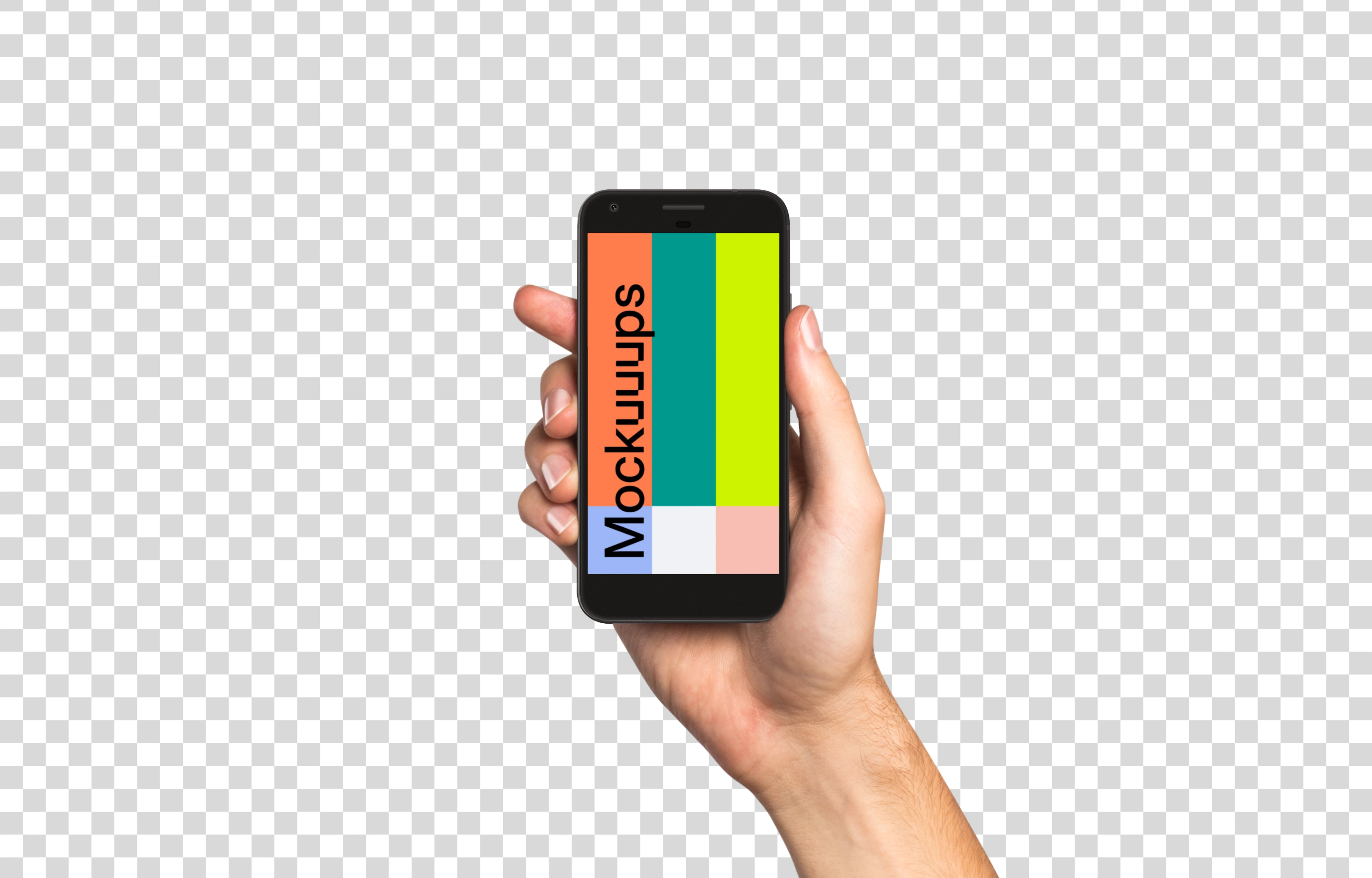 Man holding Google Pixel Very Black mockup (White skin)