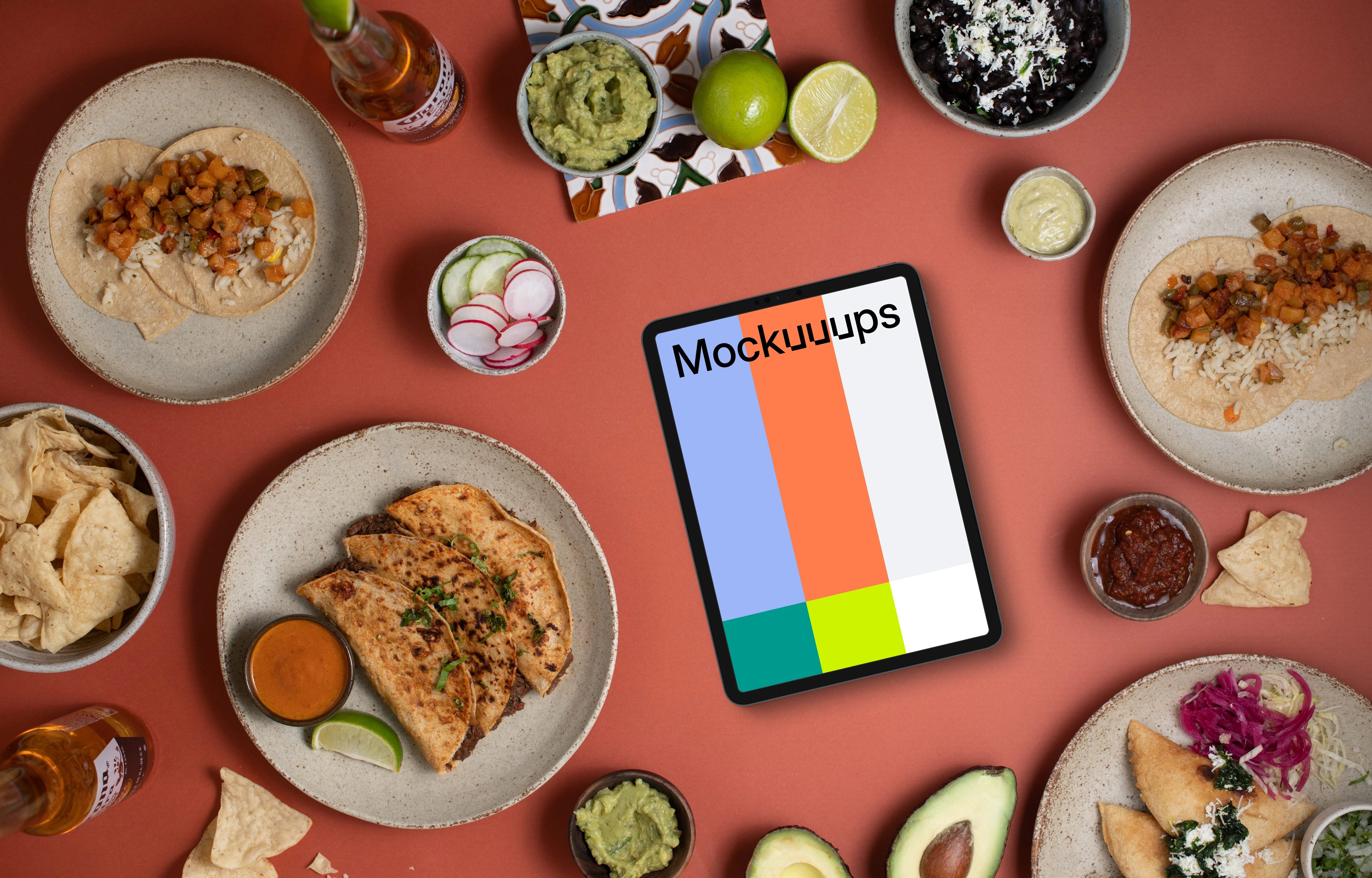Mexican food around tablet mockup