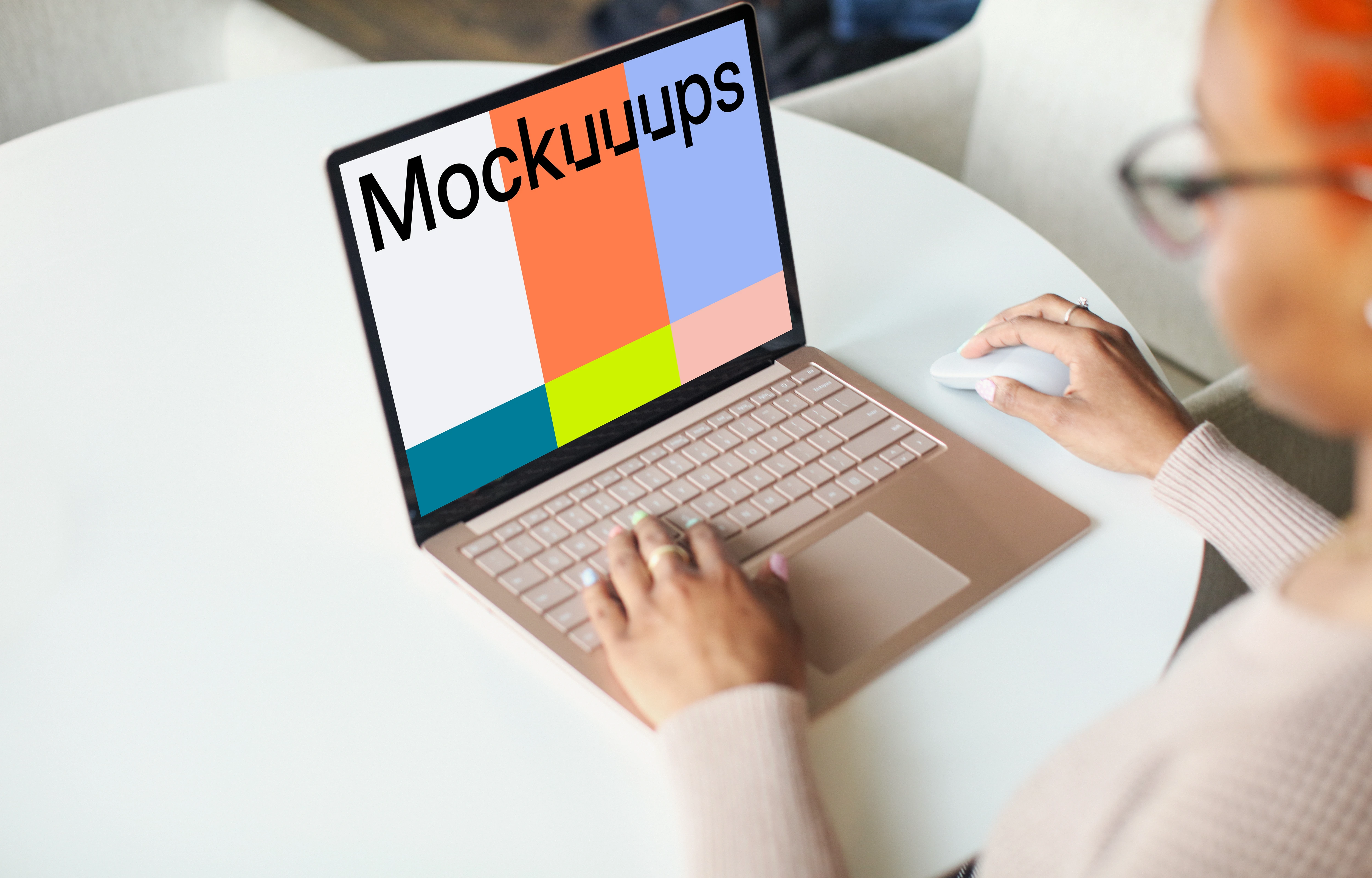 Mockup of a Woman Using Windows Laptop