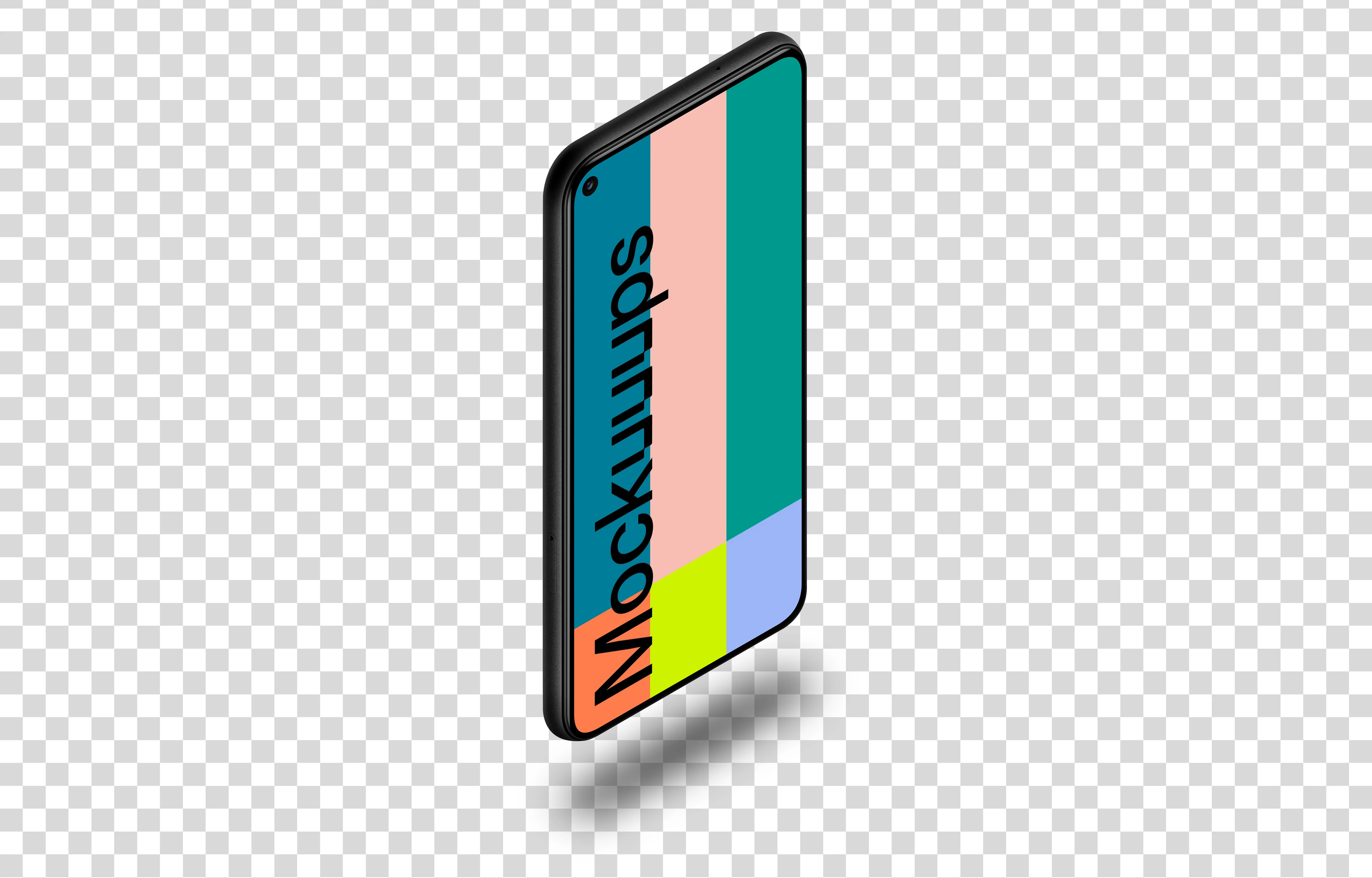 Google Pixel 5 Mockup (Isometric Stand Left - Floating Shadow)