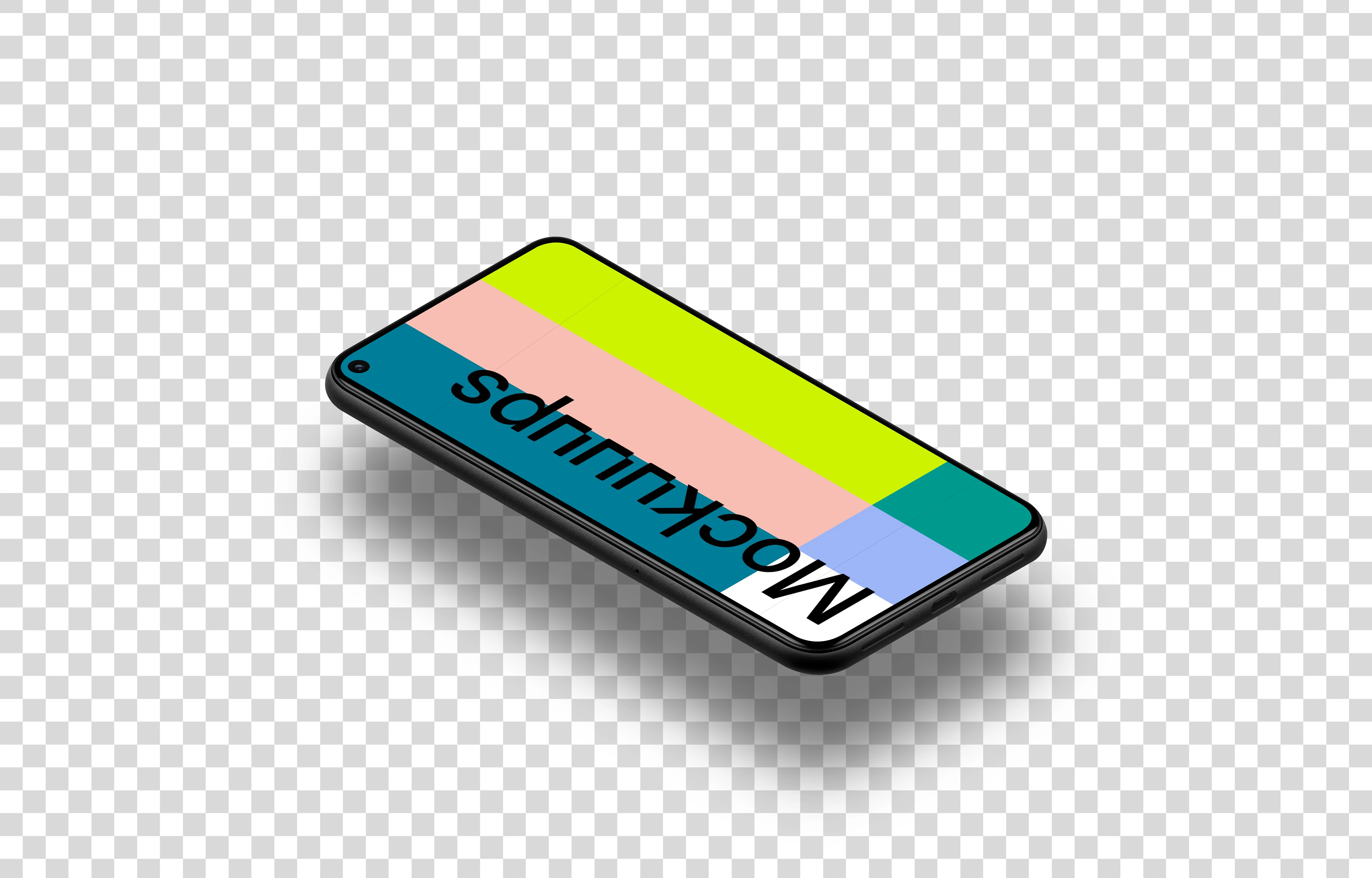 Google Pixel 5 Mockup (Isometric Floor Left - Floating Shadow)
