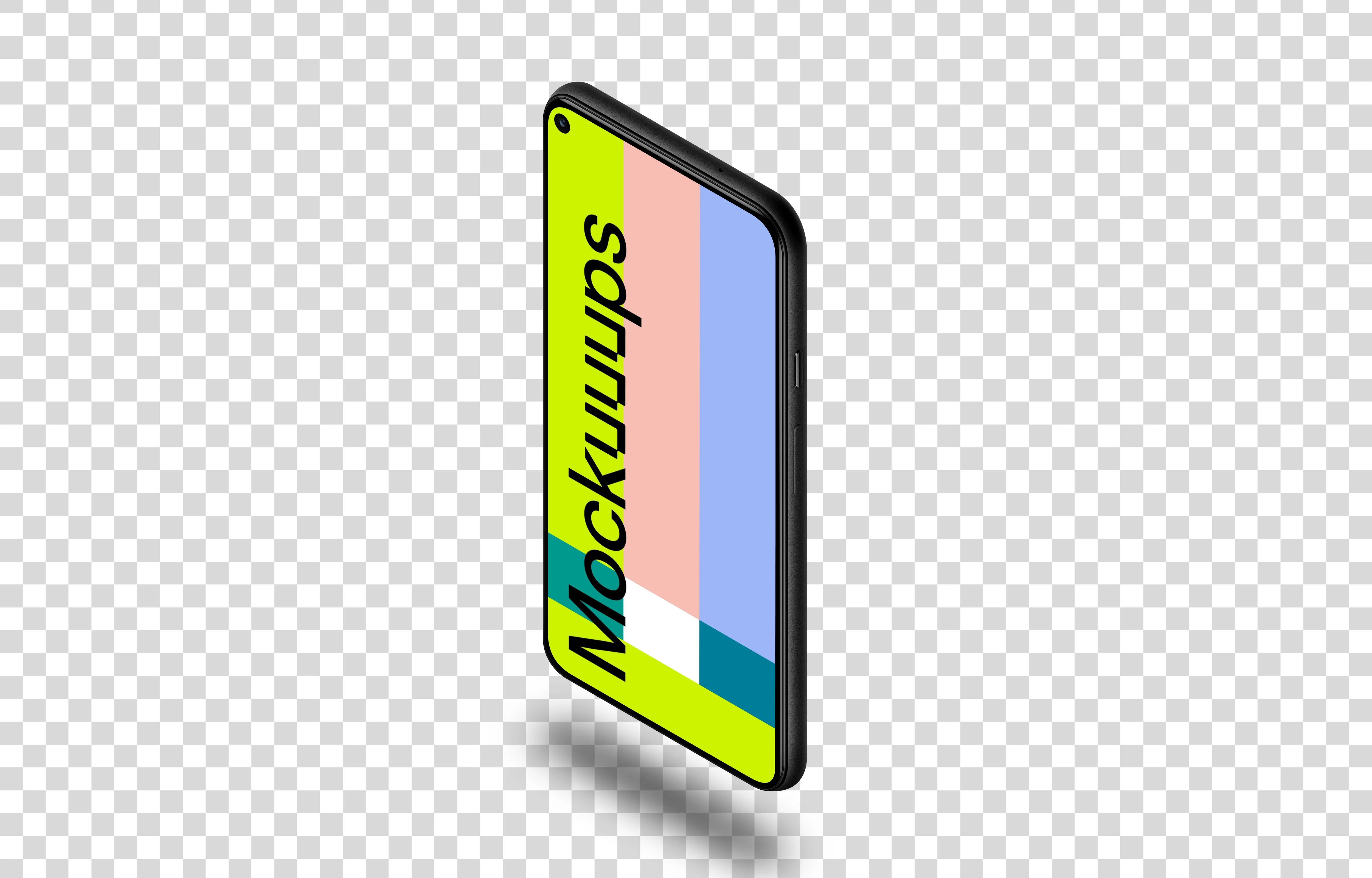 Google Pixel 5 Mockup (Isometric Stand Right - Floating Shadow)