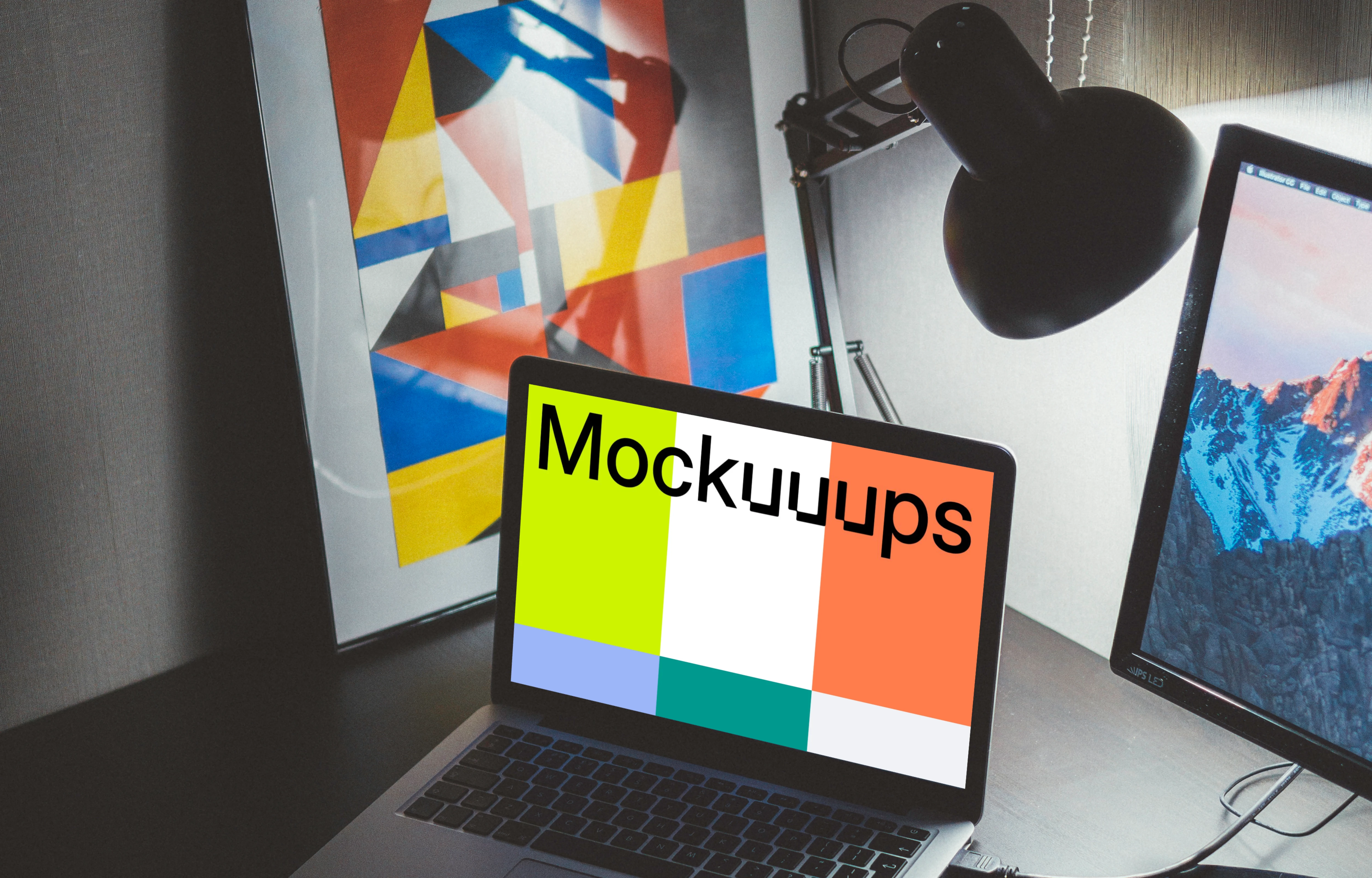 Night mockup of MacBook connected to an external screen