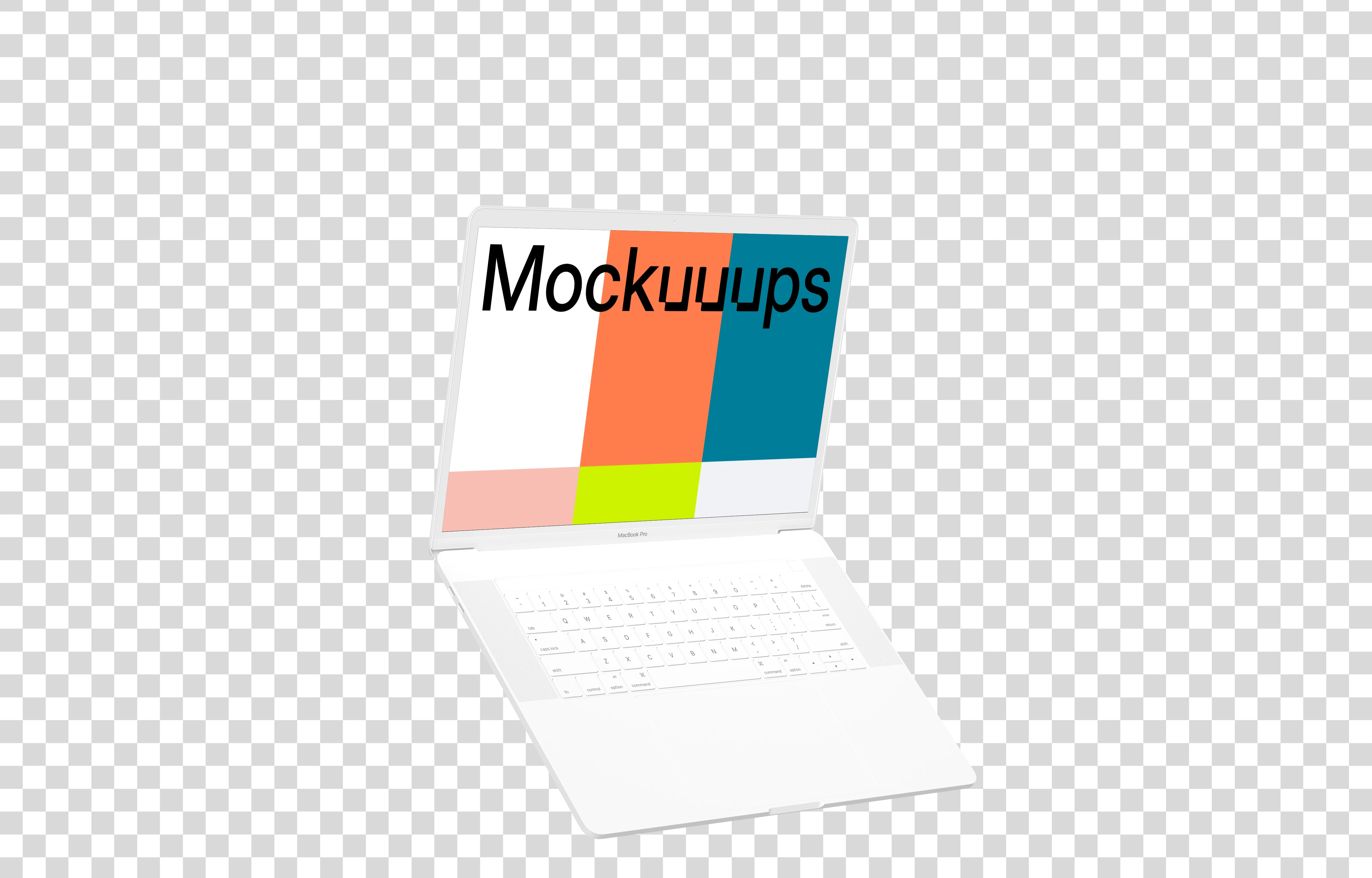 Opened Macbook Pro mockup (Clay White) floating to the left