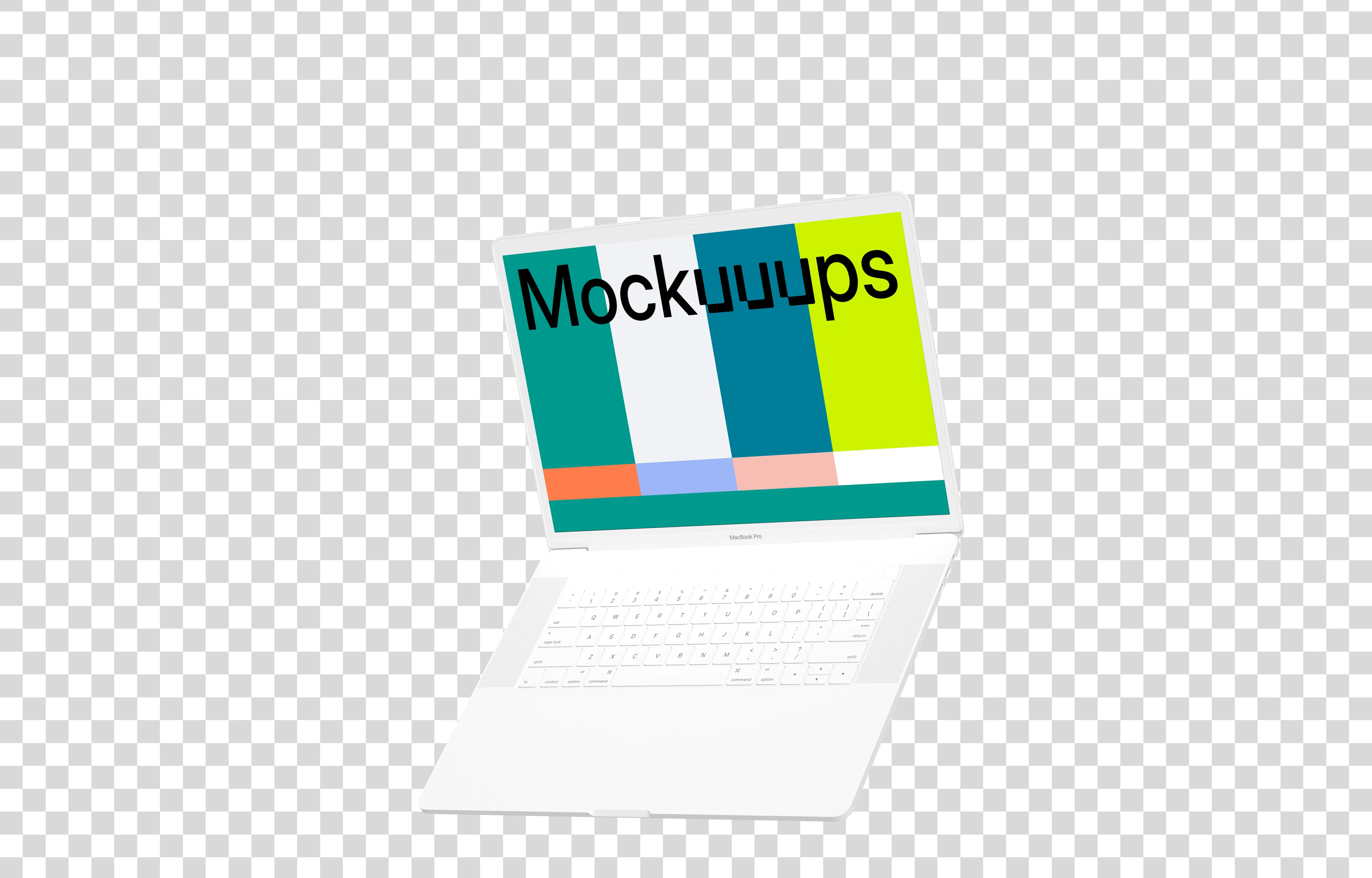 Opened Macbook Pro mockup (Clay White) floating to the right