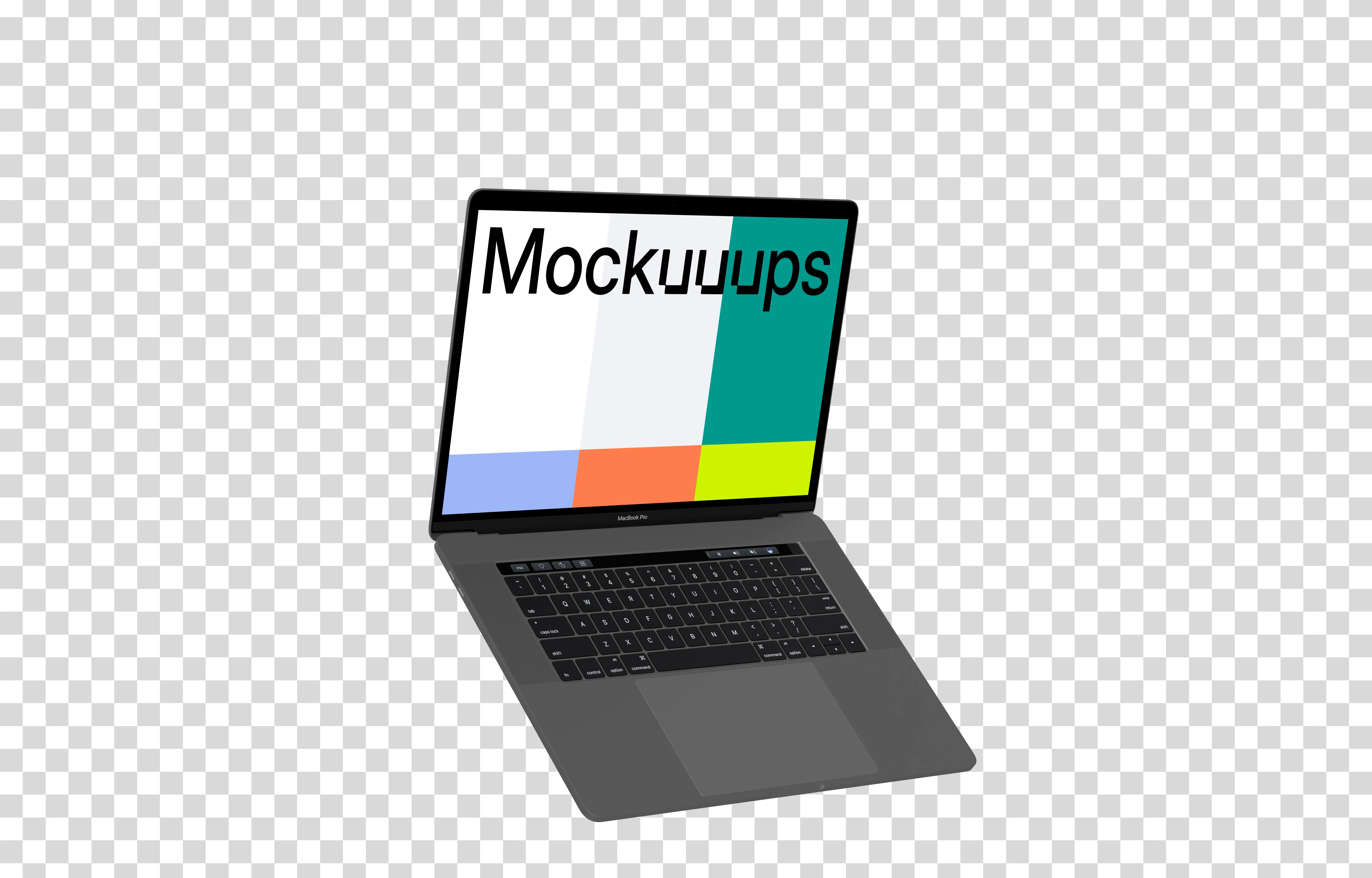 Opened Macbook Pro mockup floating to the left