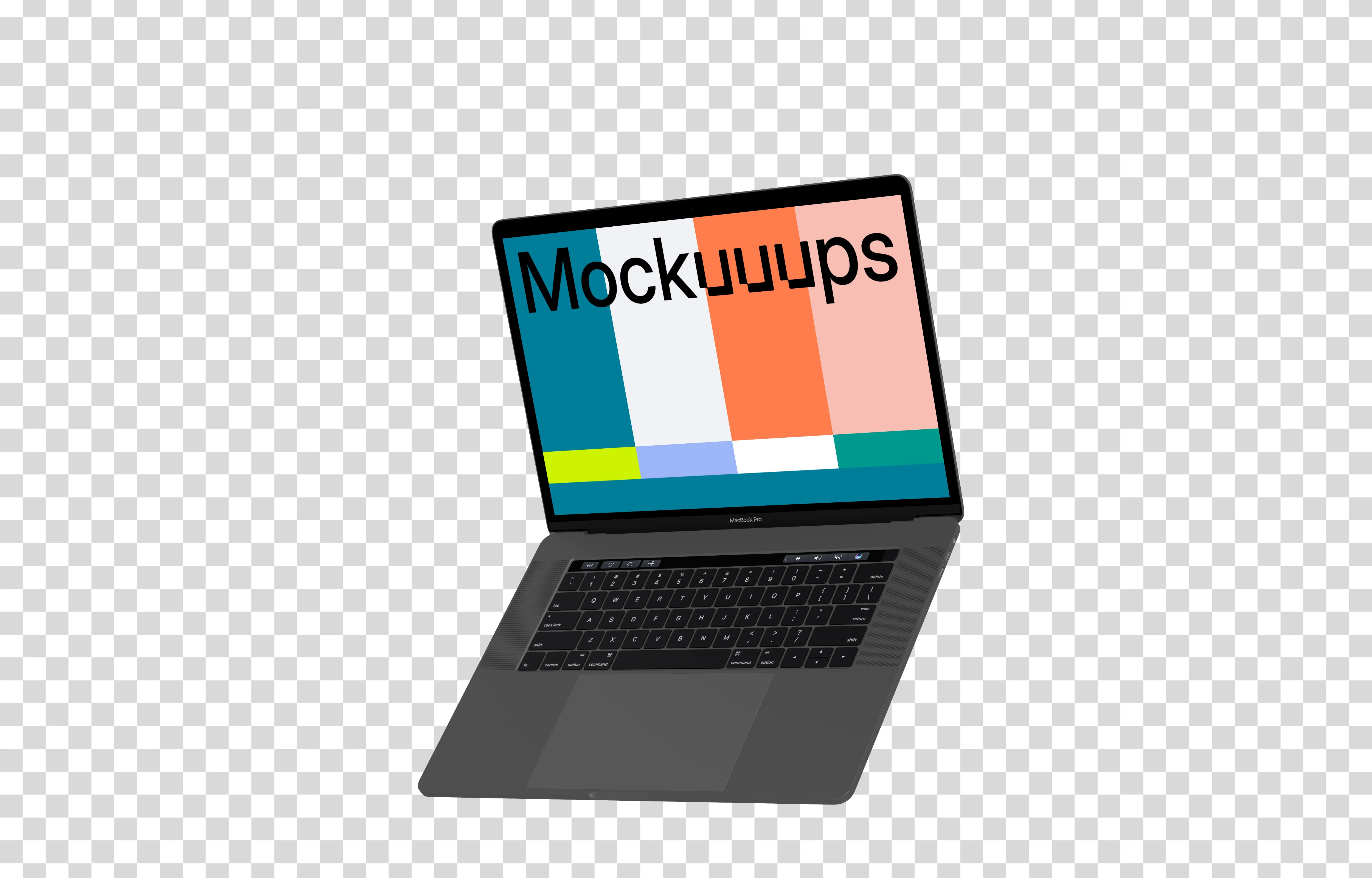 Opened Macbook Pro mockup floating to the right