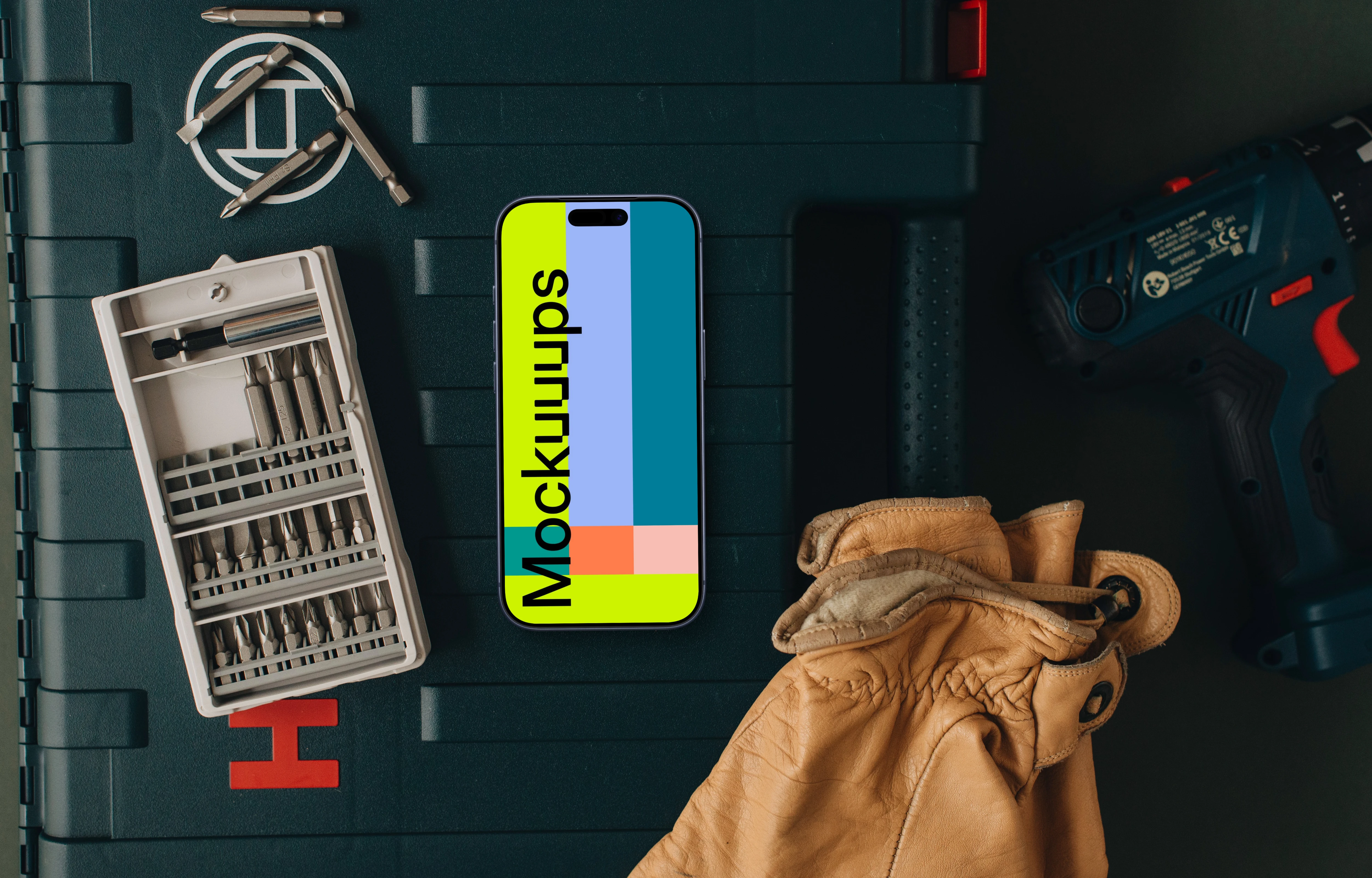 Phone mockup on toolbox