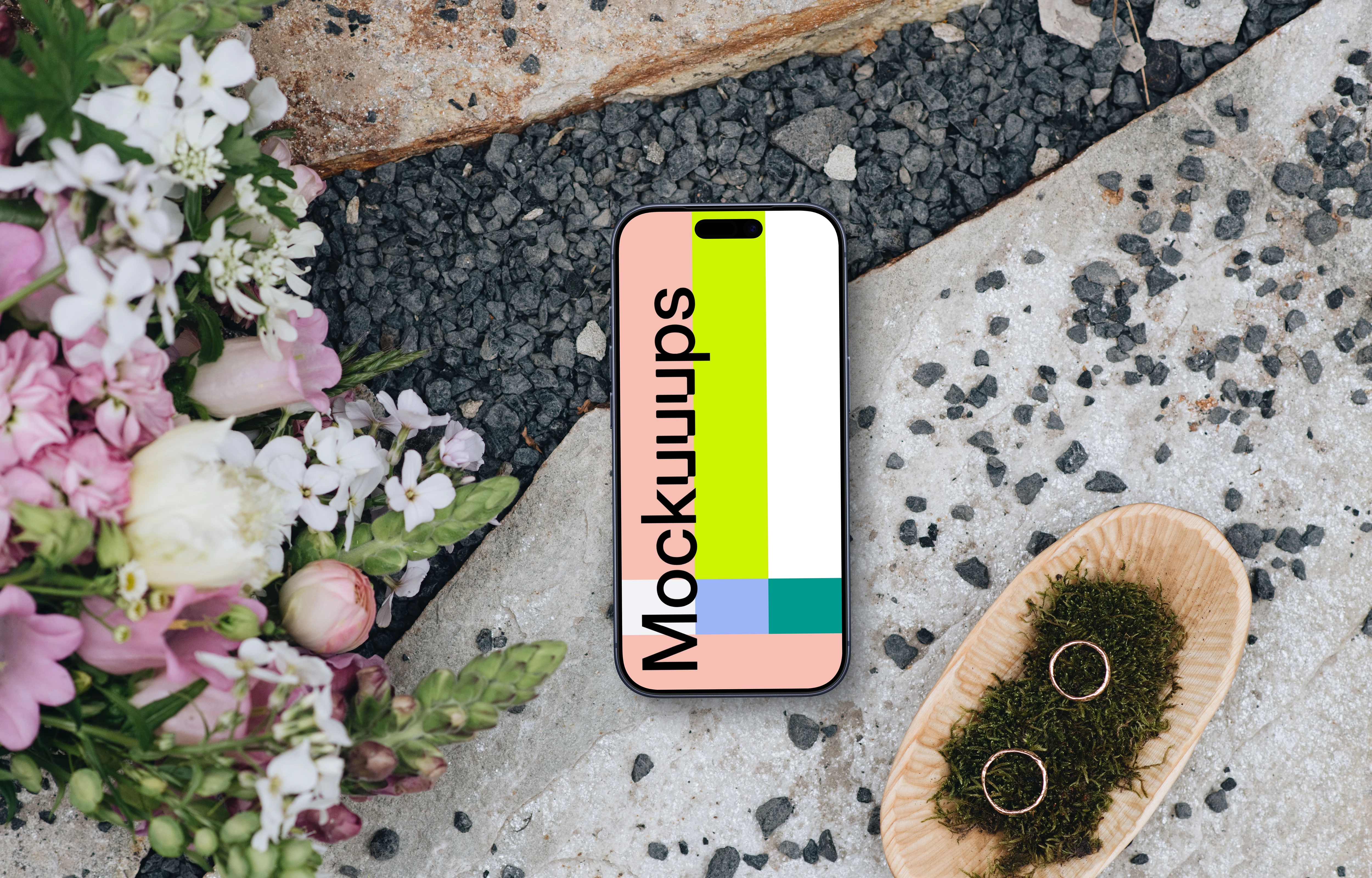 Phone mockup with wedding arrangements
