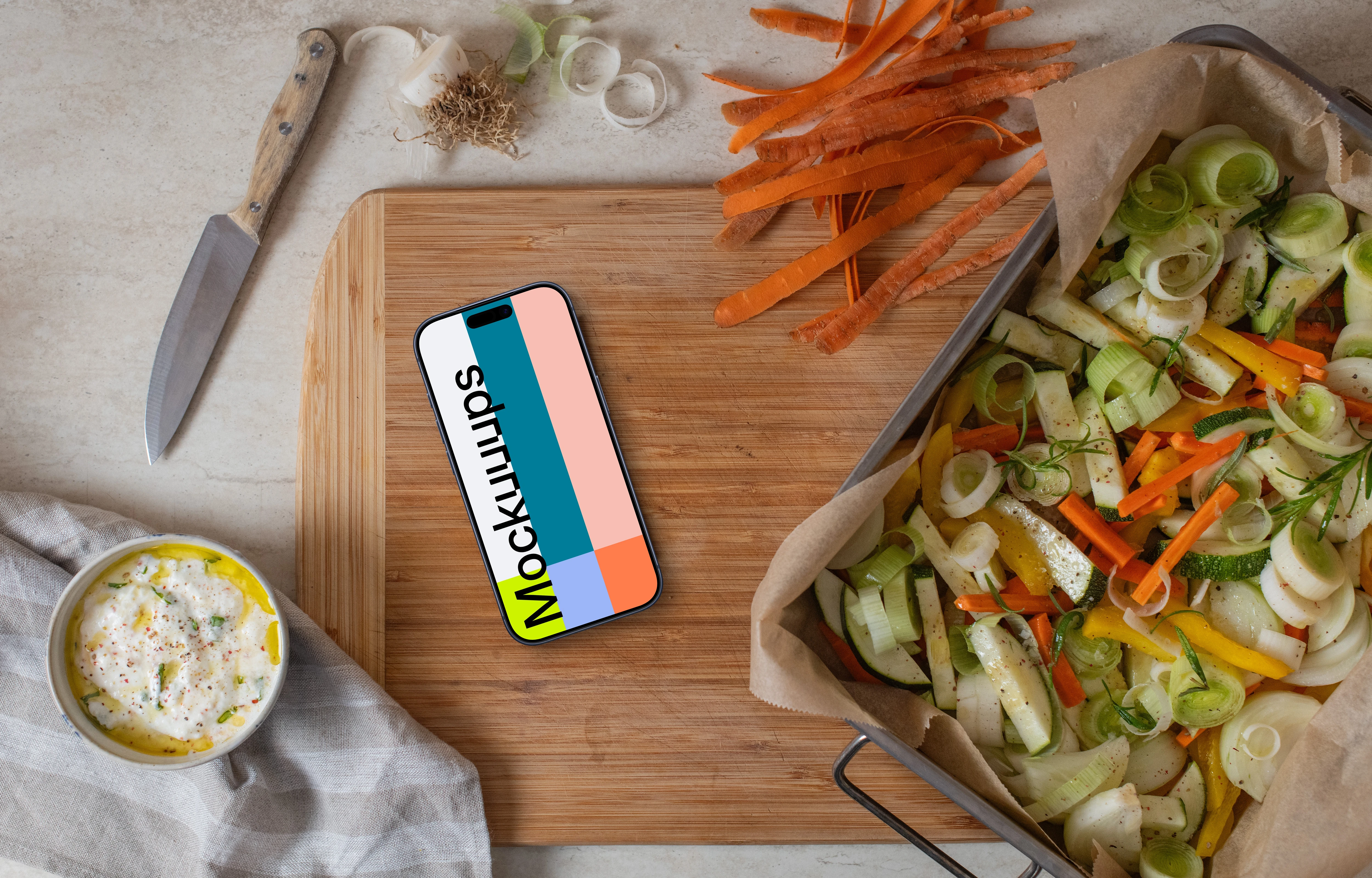 Cooking session with a iPhone mockup