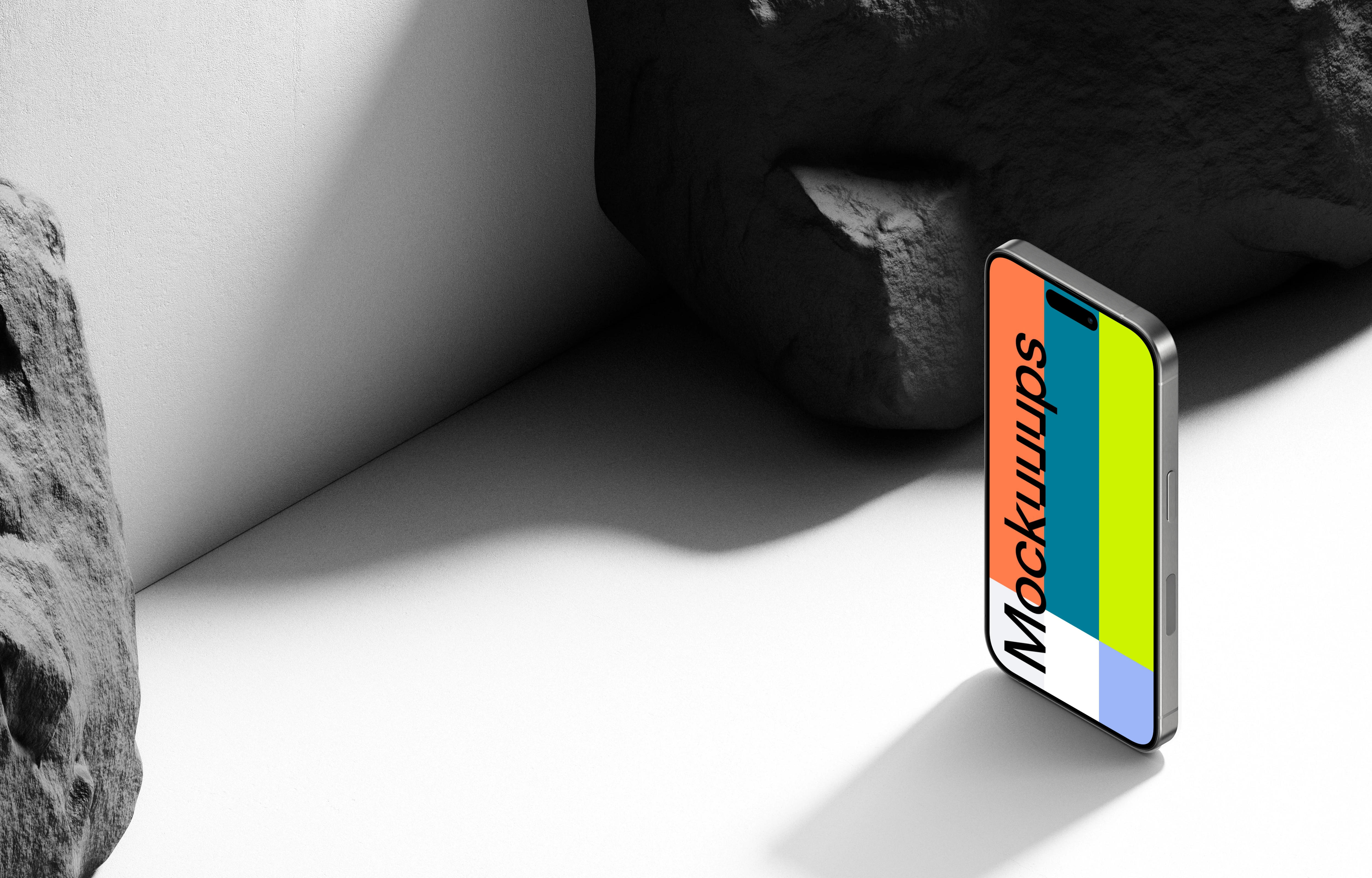 Rock Isometric iPhone 15 Pro Mockup