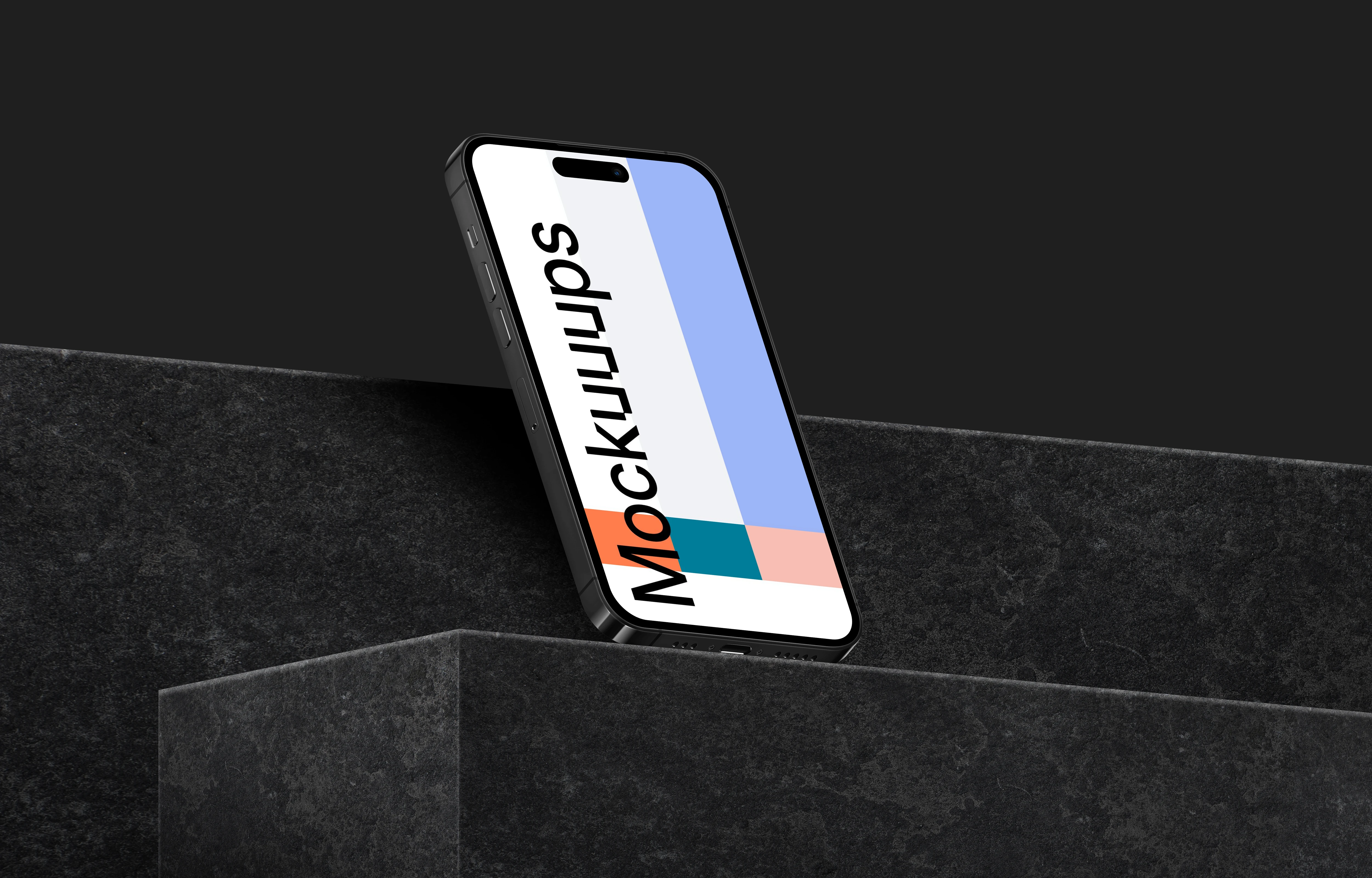 Standing smartphone mockup on marble block - Left View