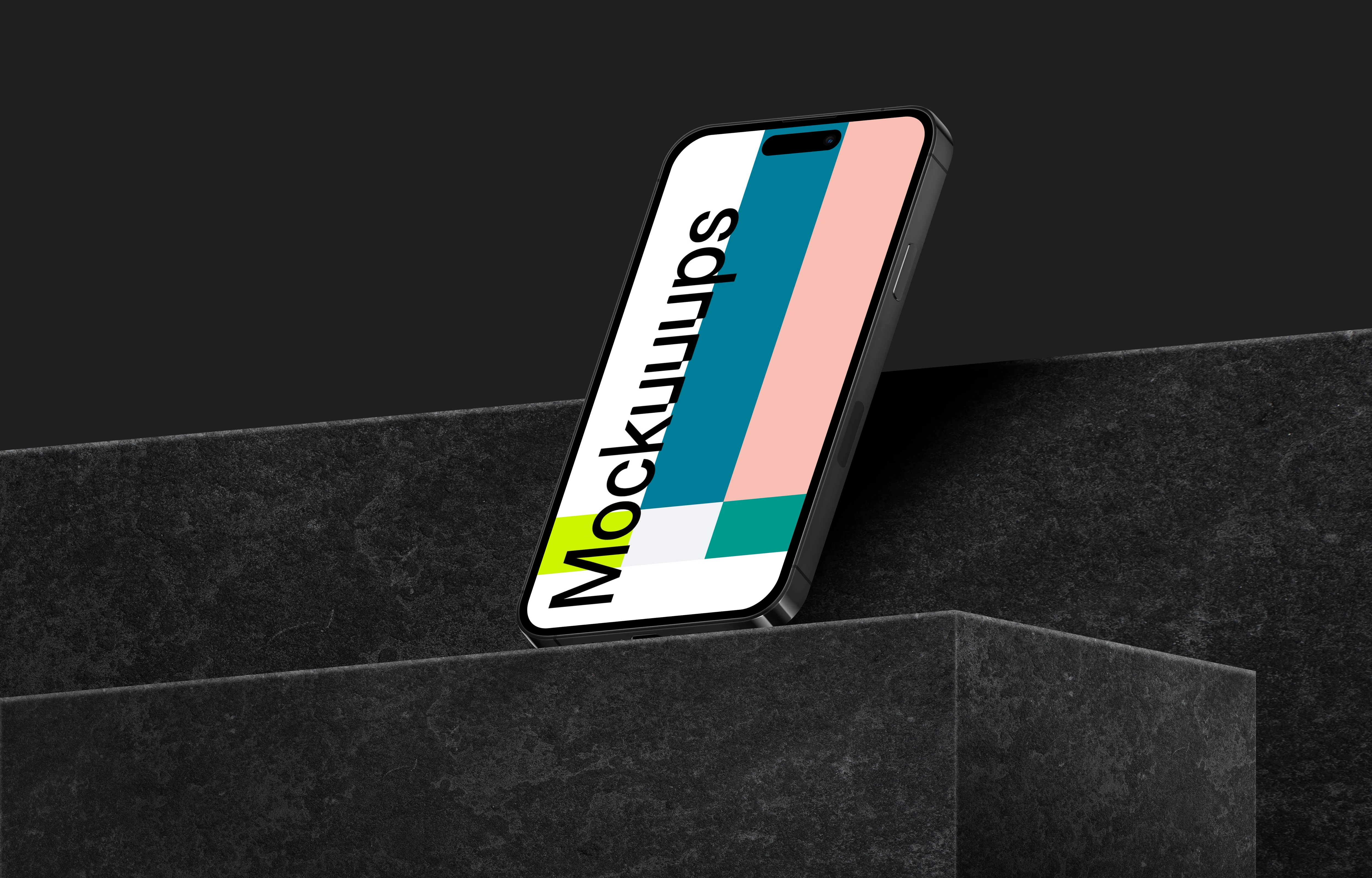 Standing smartphone mockup on marble block - Right View