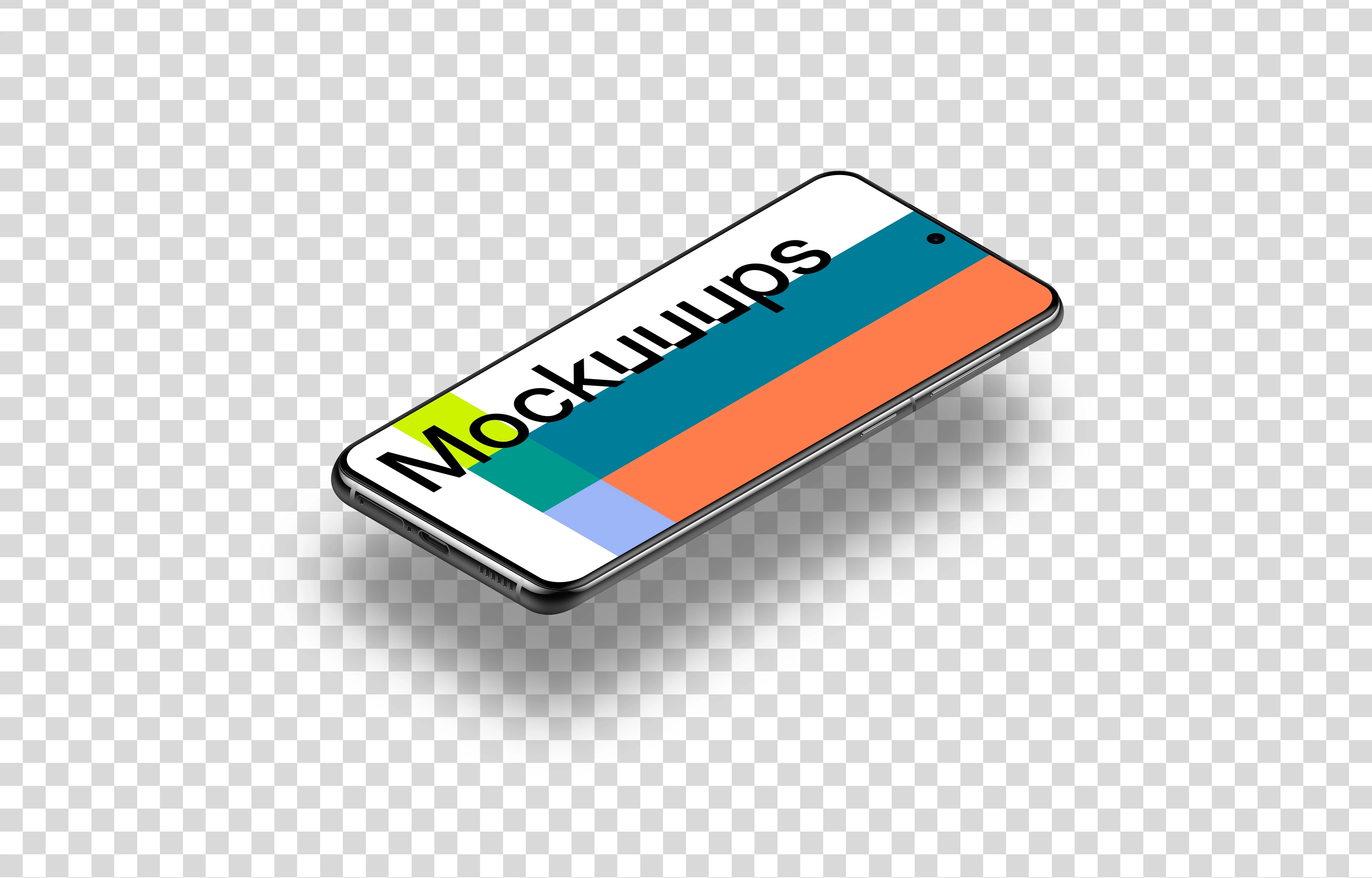 Samsung Galaxy S21 Mockup (Isometric Floor Right - Floating Shadow)