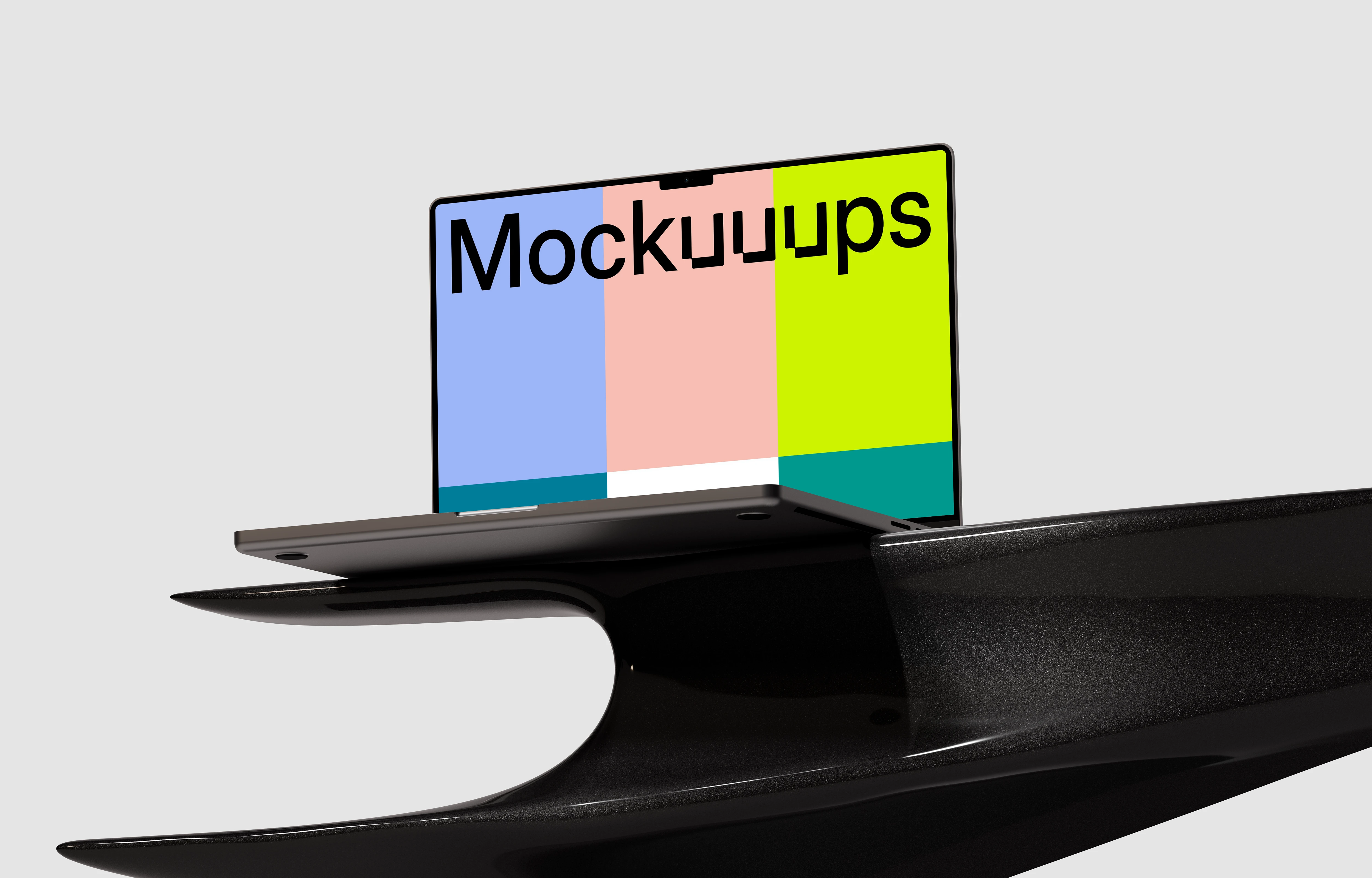 MacBook Pro 14" mockup on a sleek black platform