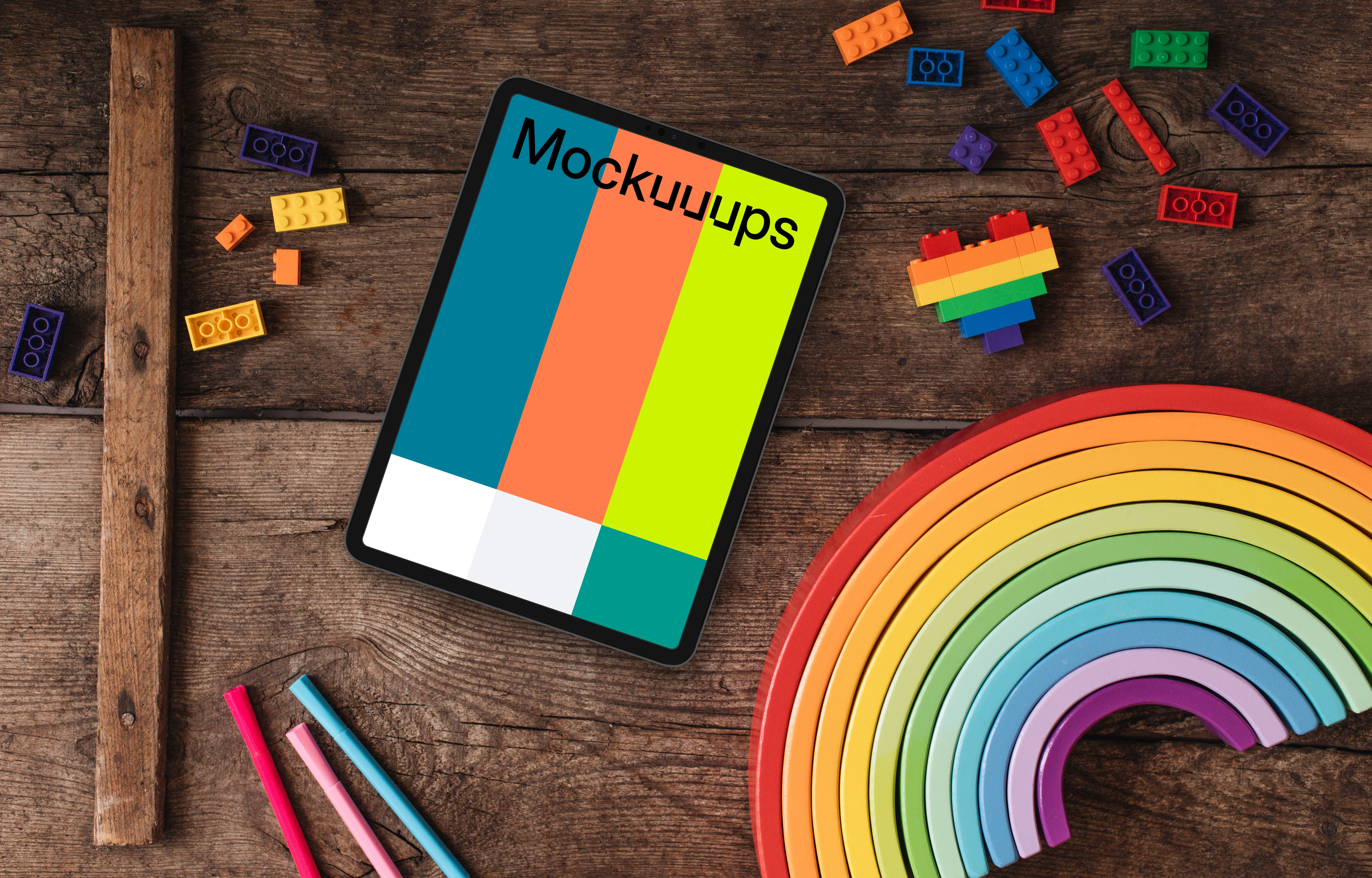 Tablet mockup in a colorful pride scene