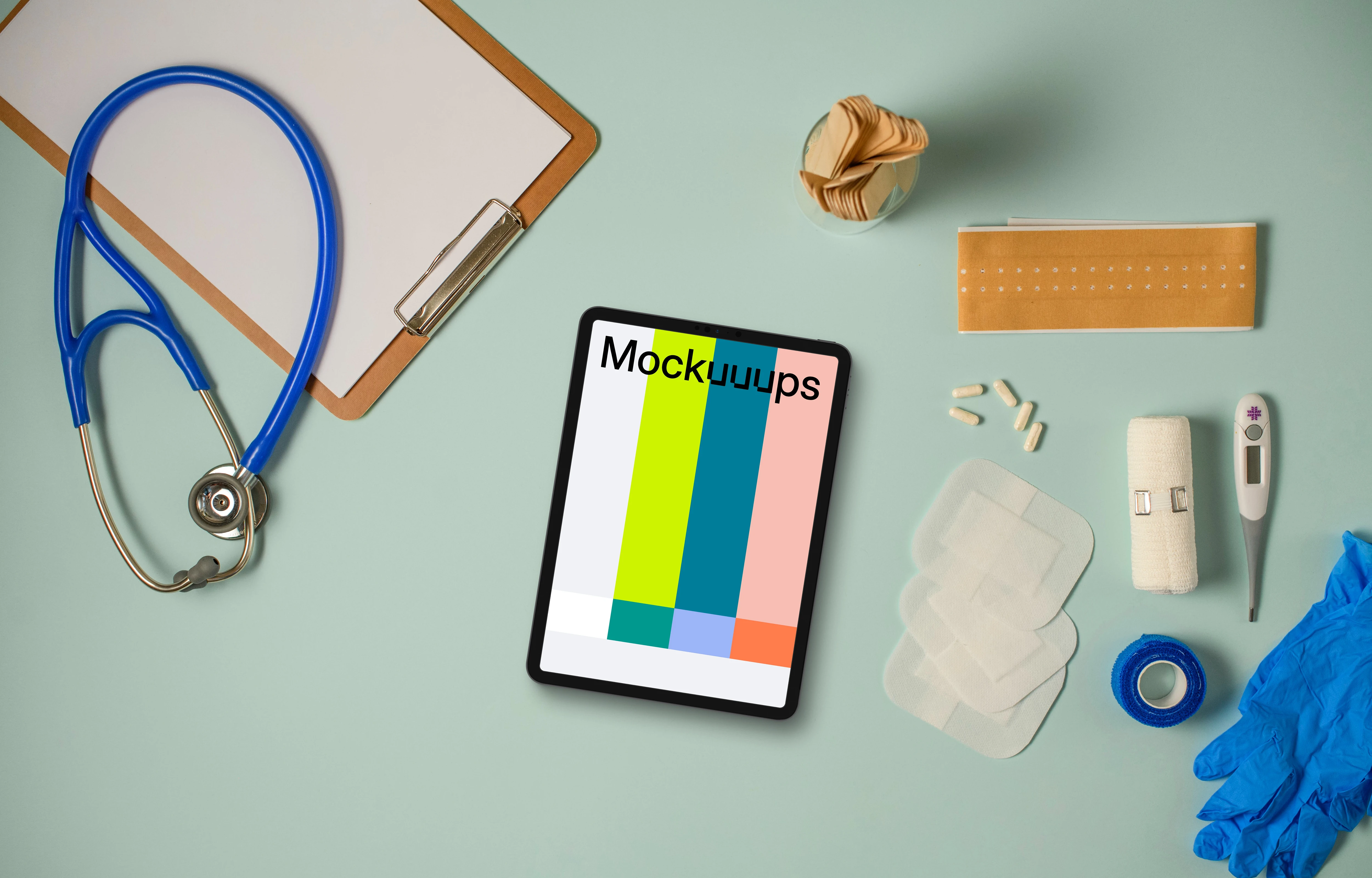 Tablet mockup with health care essentials