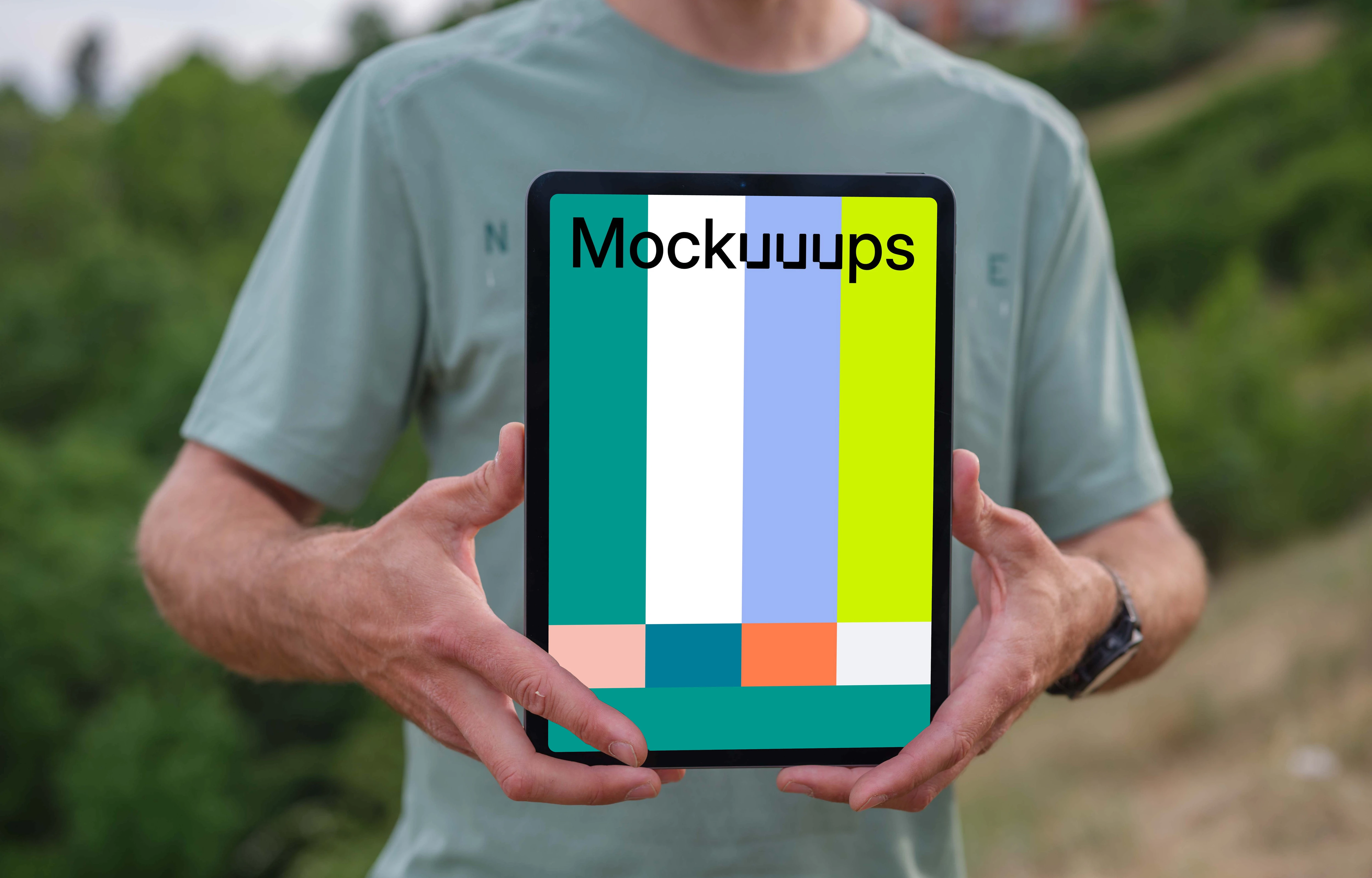 Trail runner holding tablet mockup