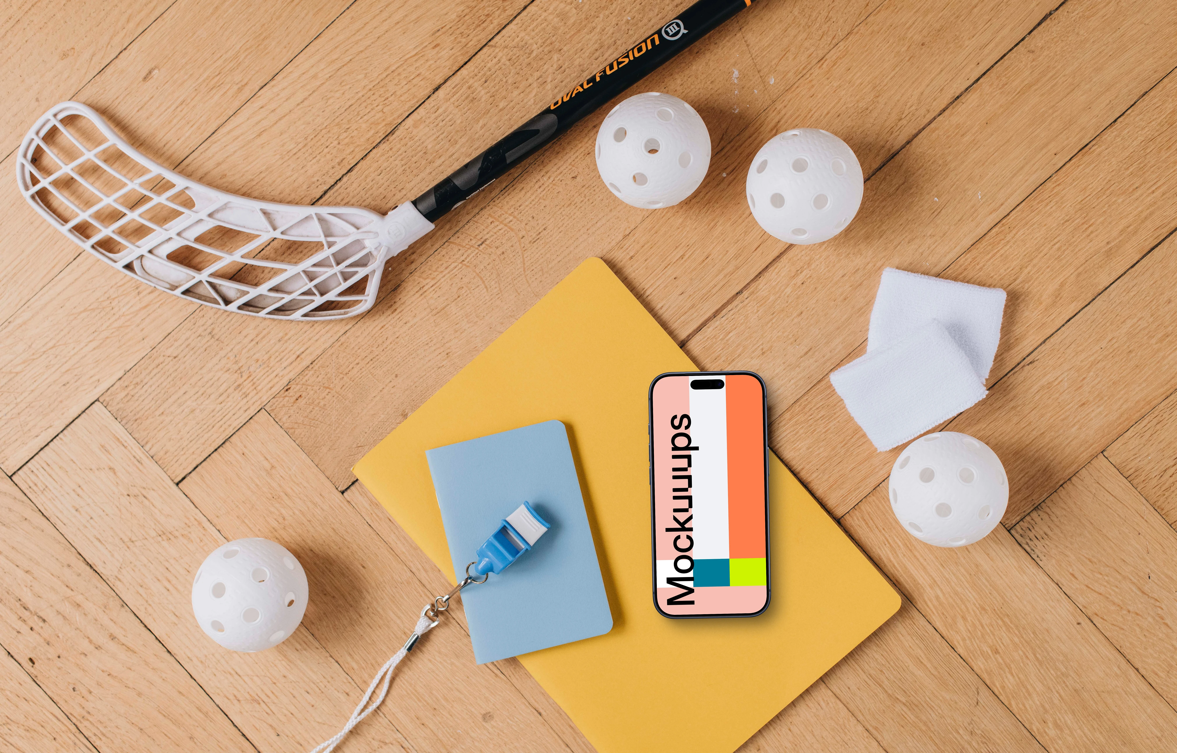 Floorball stick with iPhone mockup