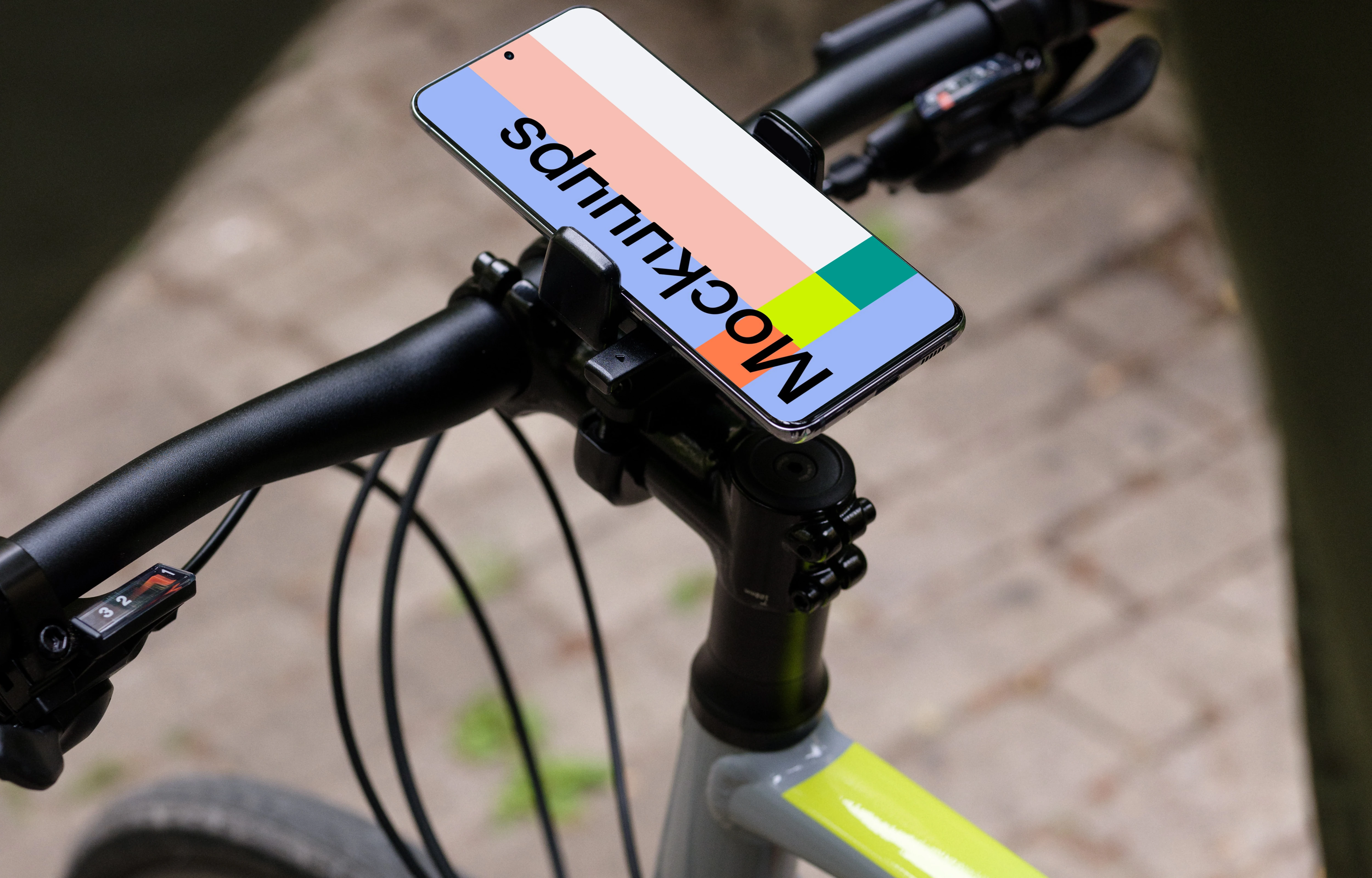 Underarm shot of Samsung S20 mockup in a bike mount