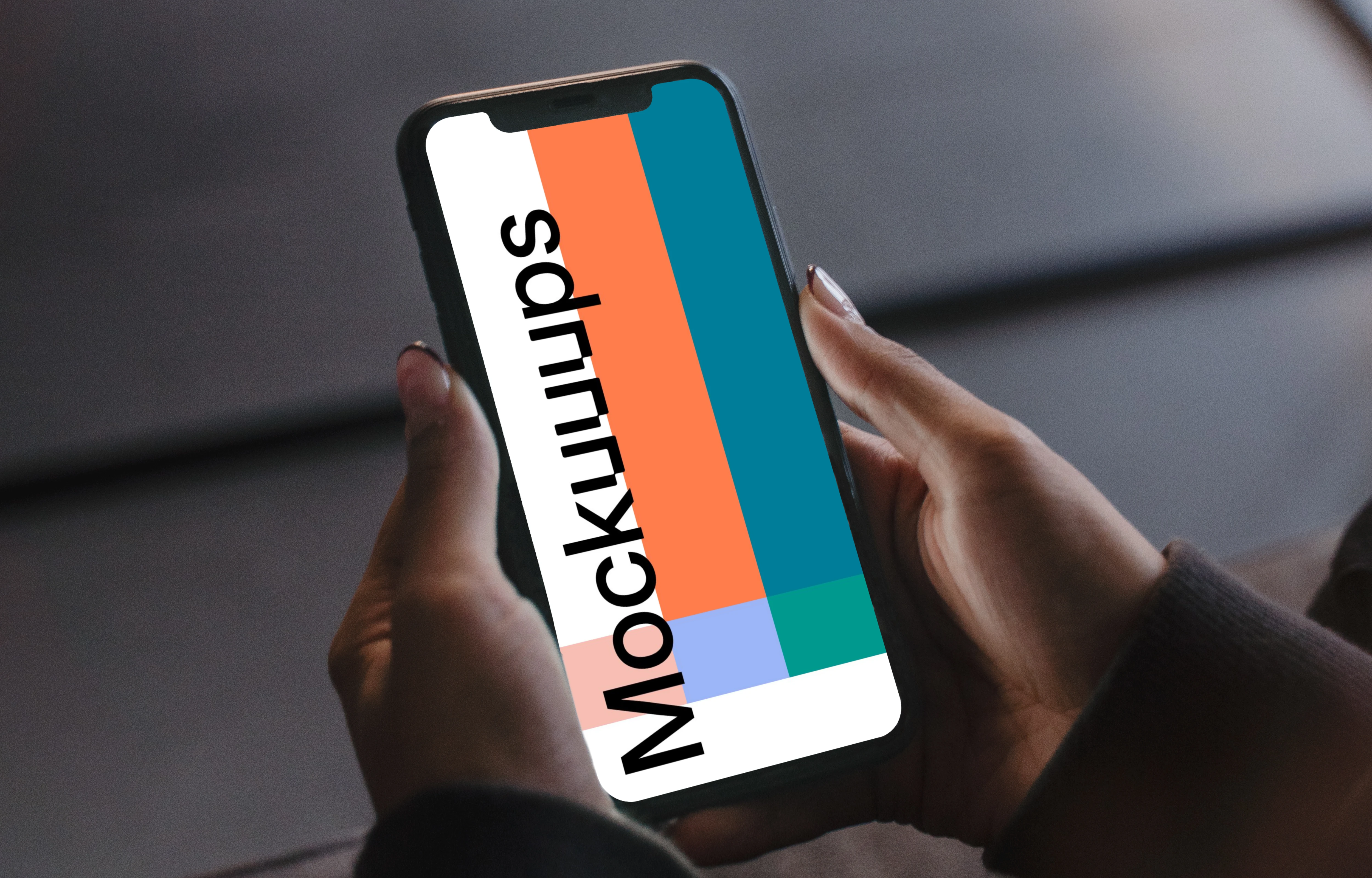 User holding an iPhone in both hands mockup