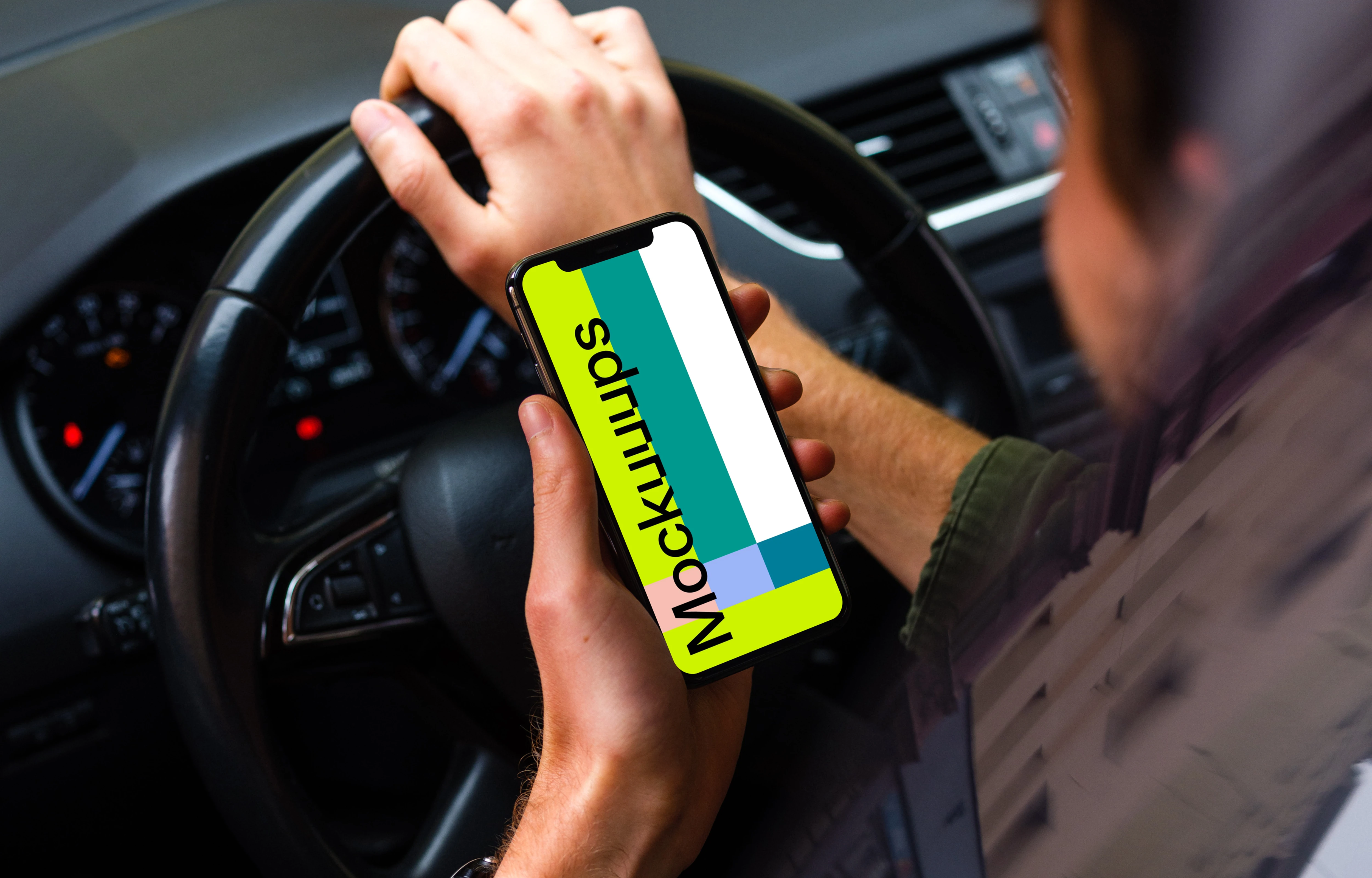 Window side view of driver using iPhone 11 mockup