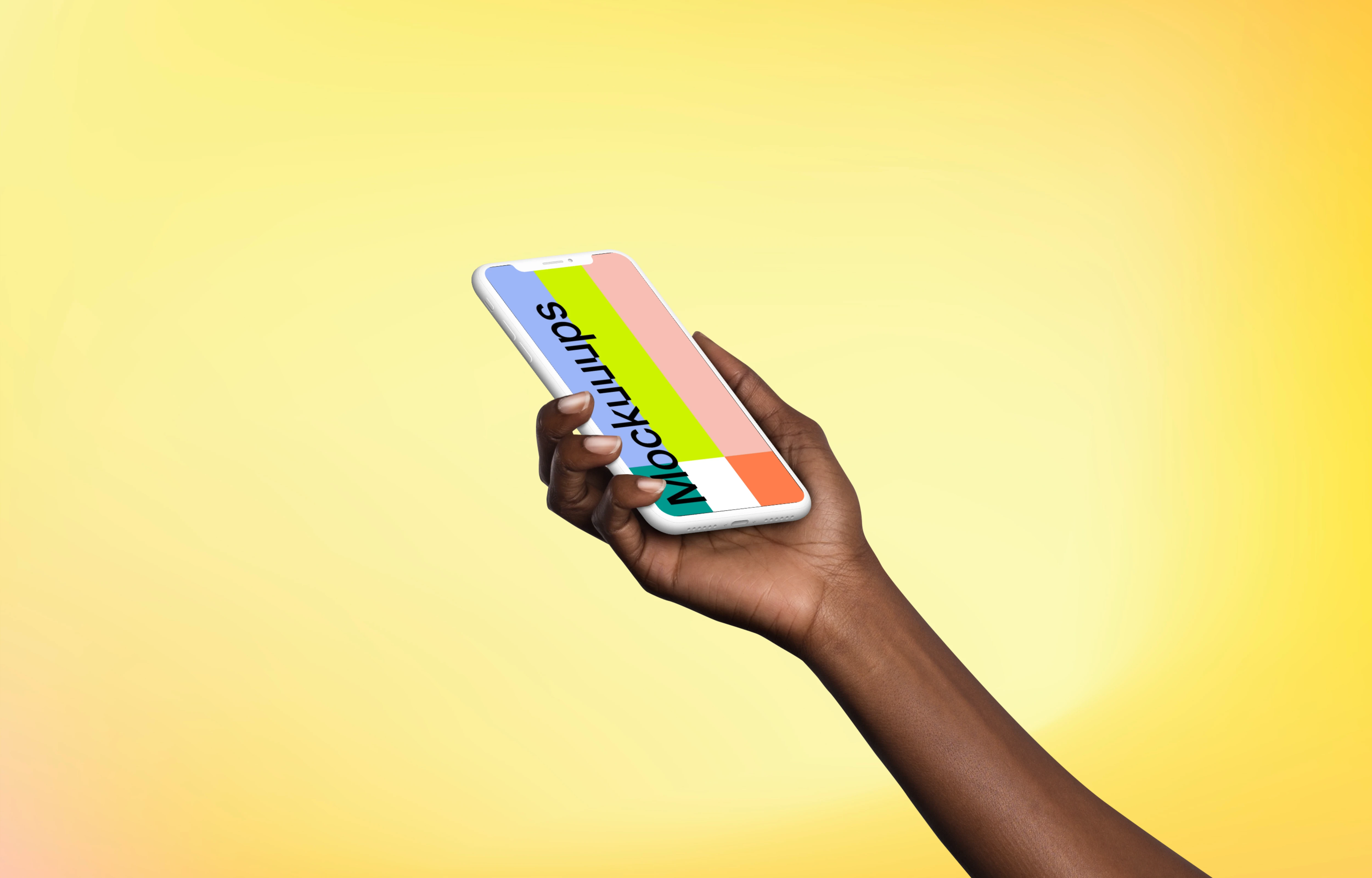 Woman holding Clay iPhone XS mockup (Perspective - Gradient 1)