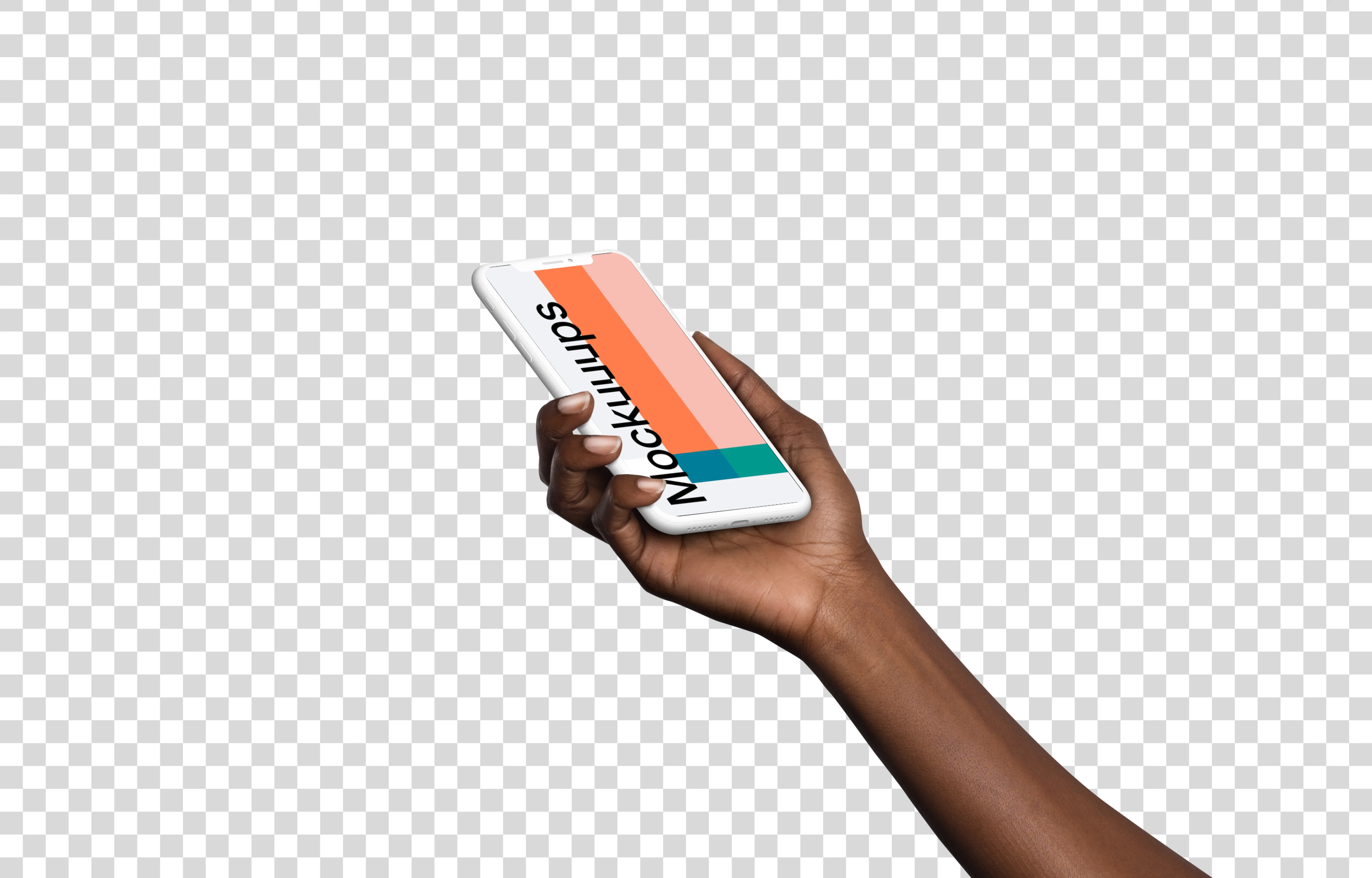 Woman holding Clay iPhone XS mockup (Perspective - Transparent)