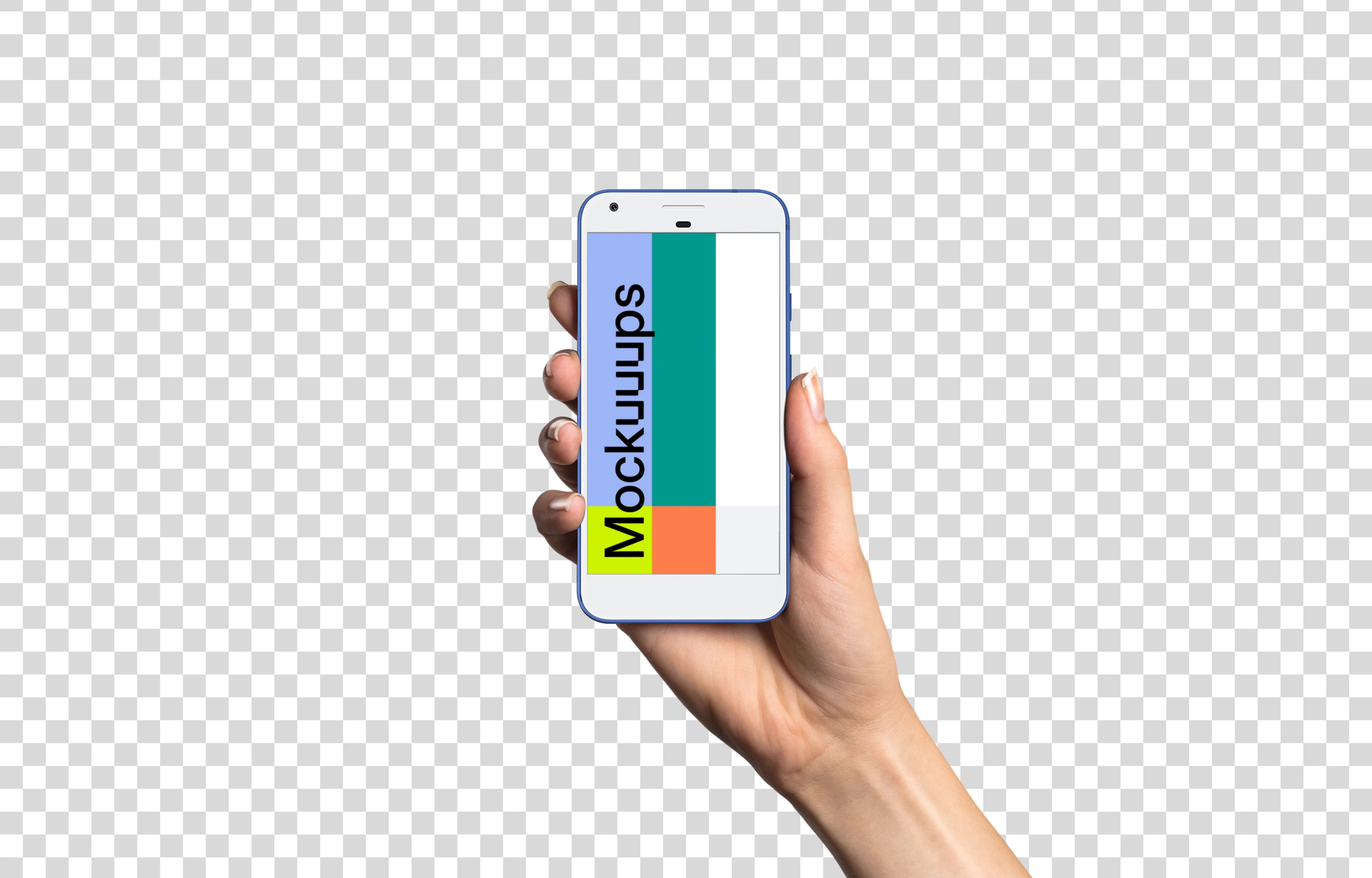 Woman holding Google Pixel Really Blue mockup (White skin)