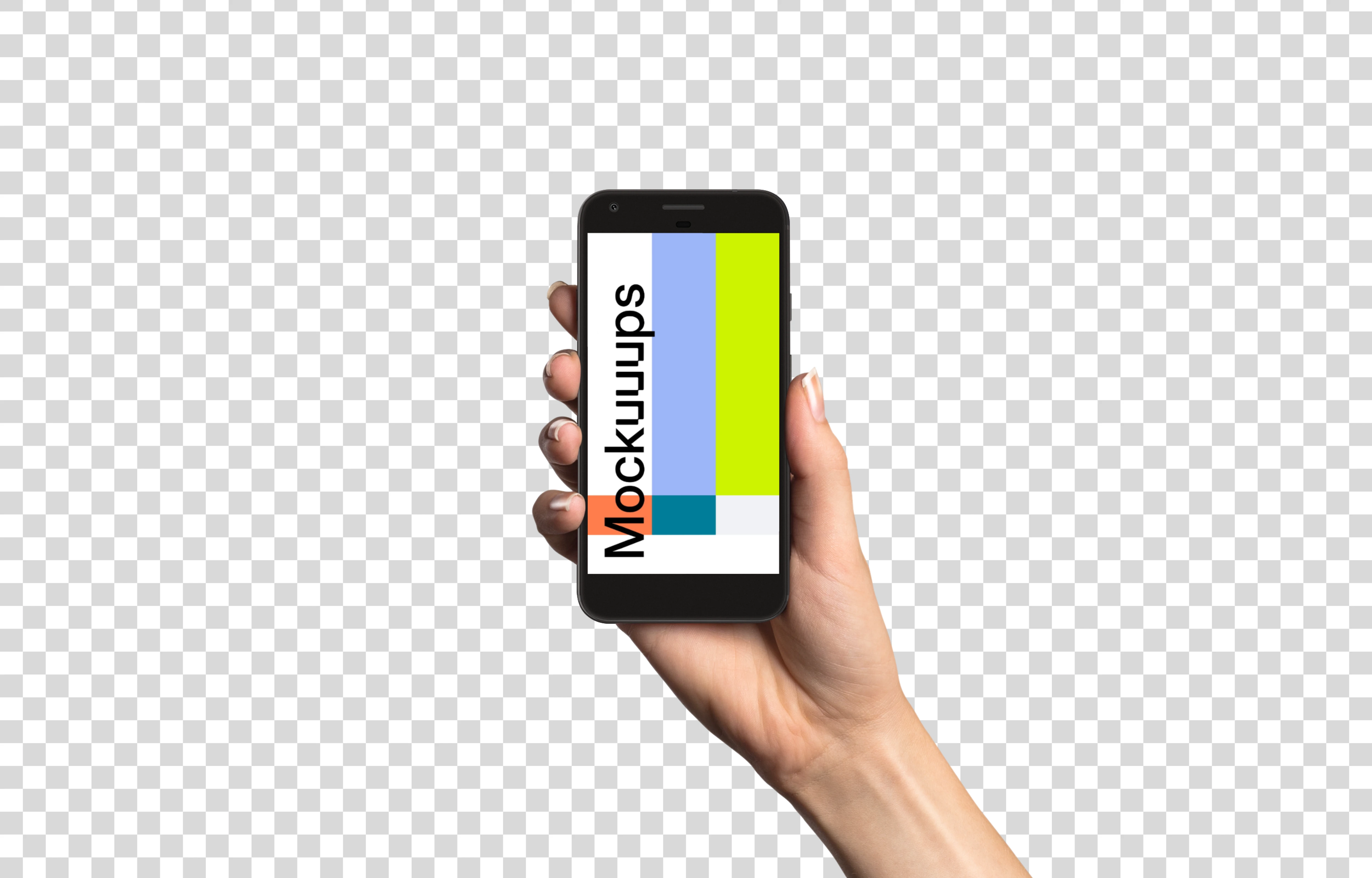 Woman holding Google Pixel Very Black mockup (White skin)