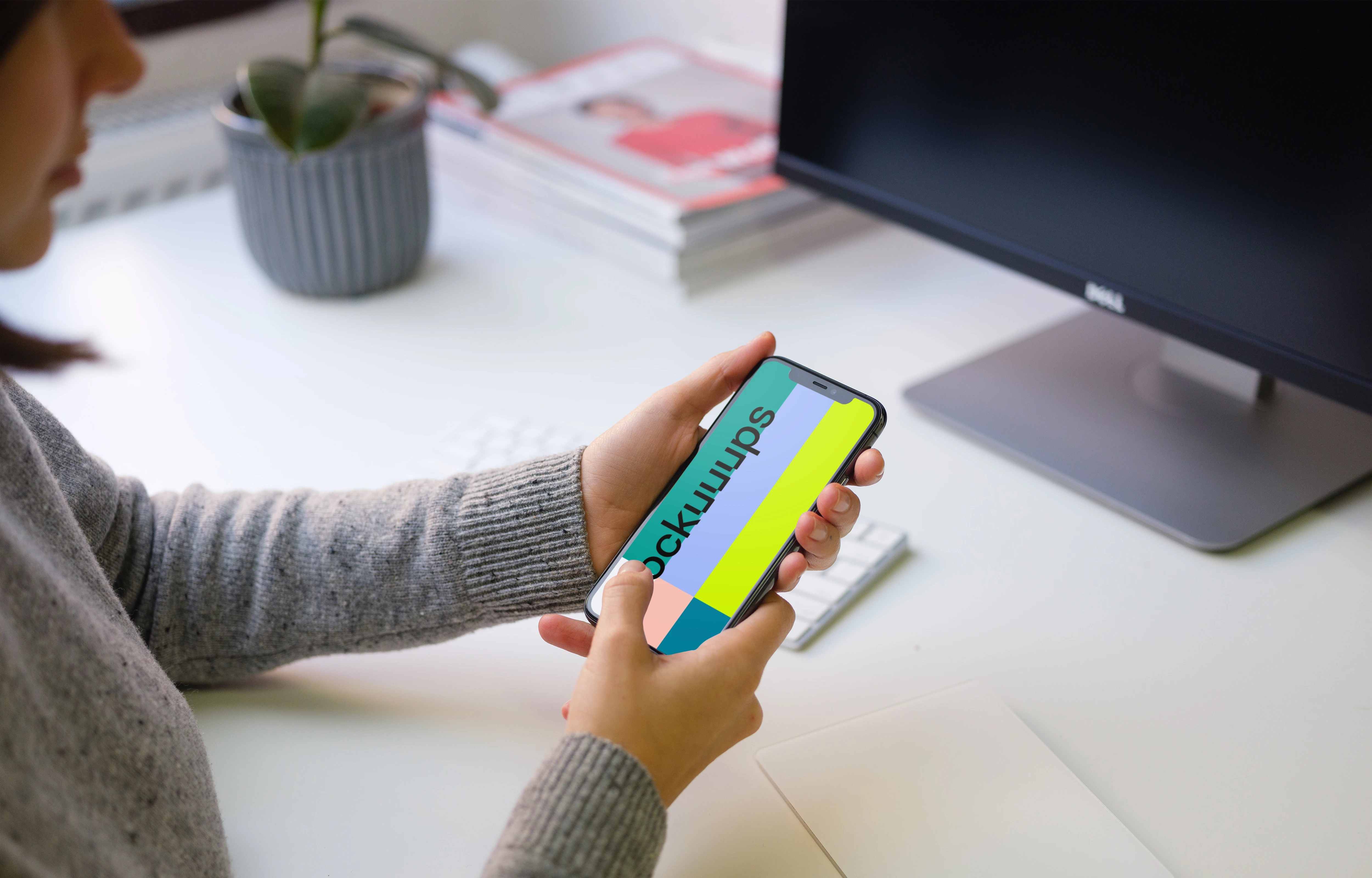 Woman swiping to the side on iPhone 11 mockup