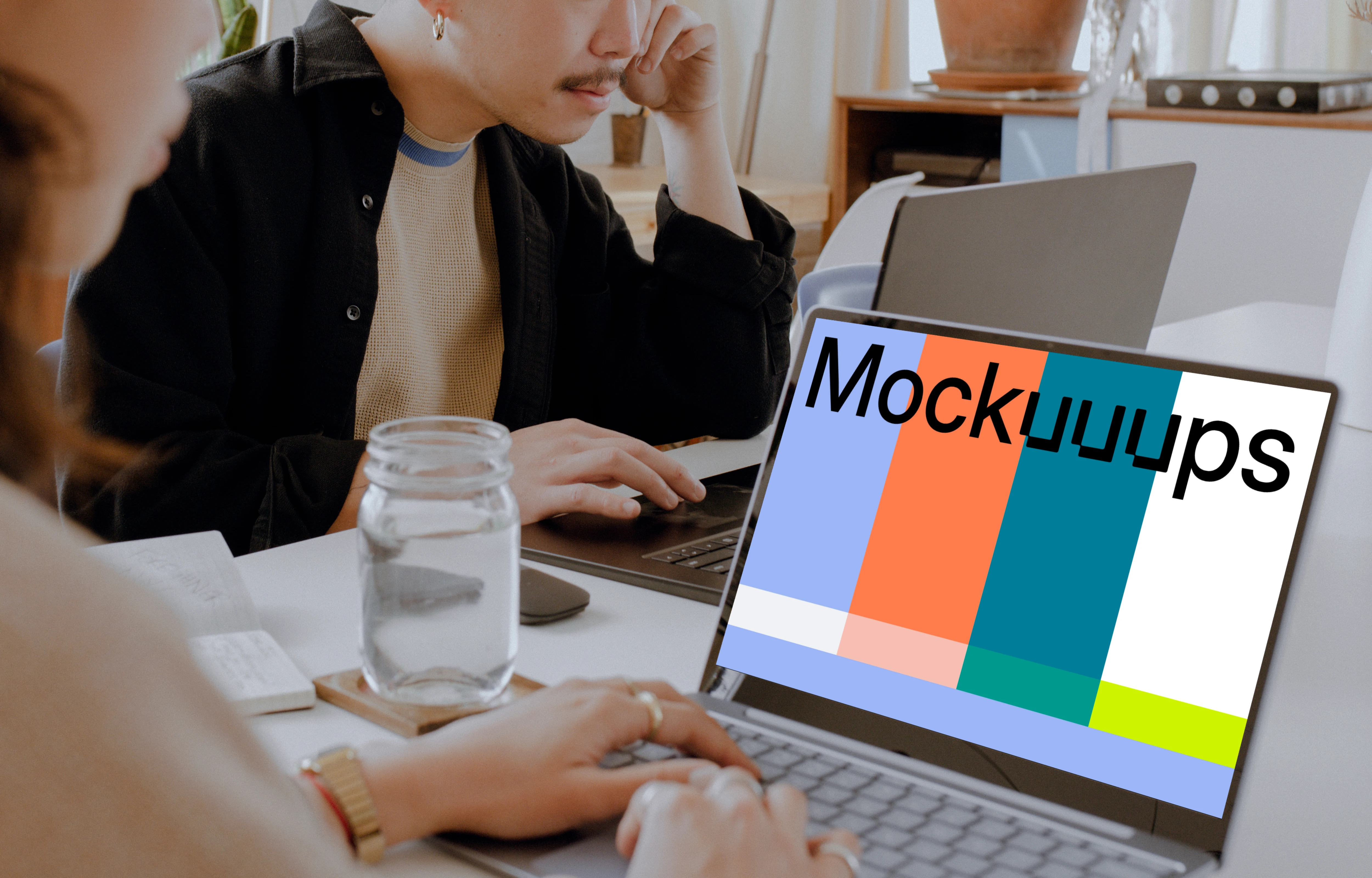 Woman working with Laptop Mockup