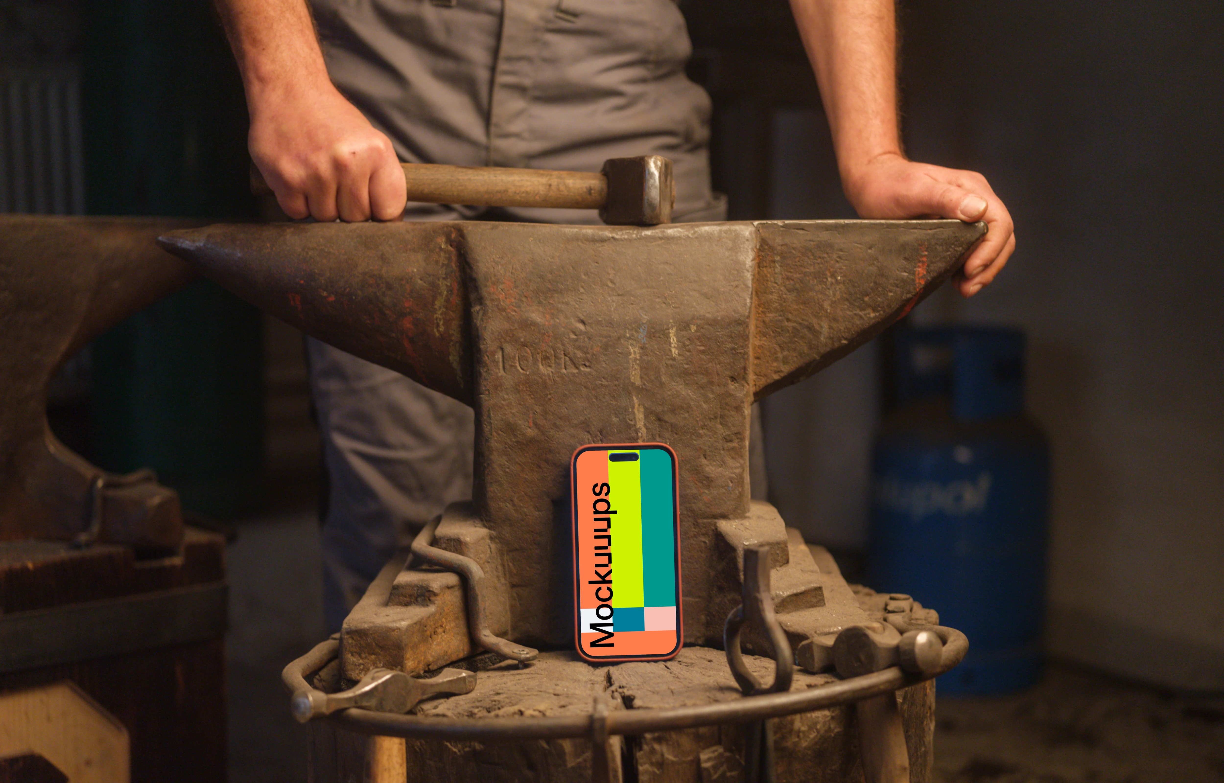 Workshop with an iPhone 14 Pro mockup in the center