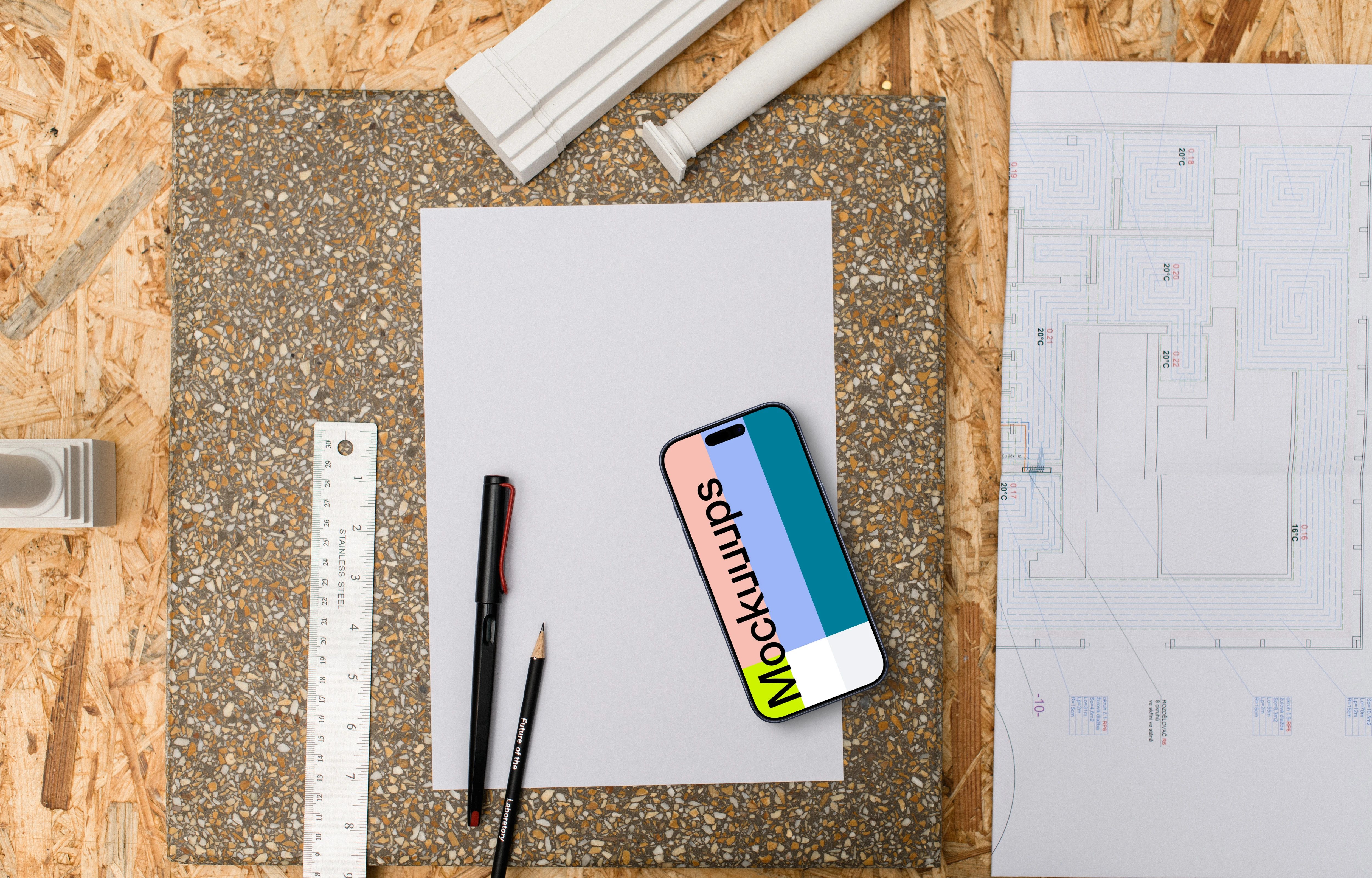 Smartphone mockup at construction planning station
