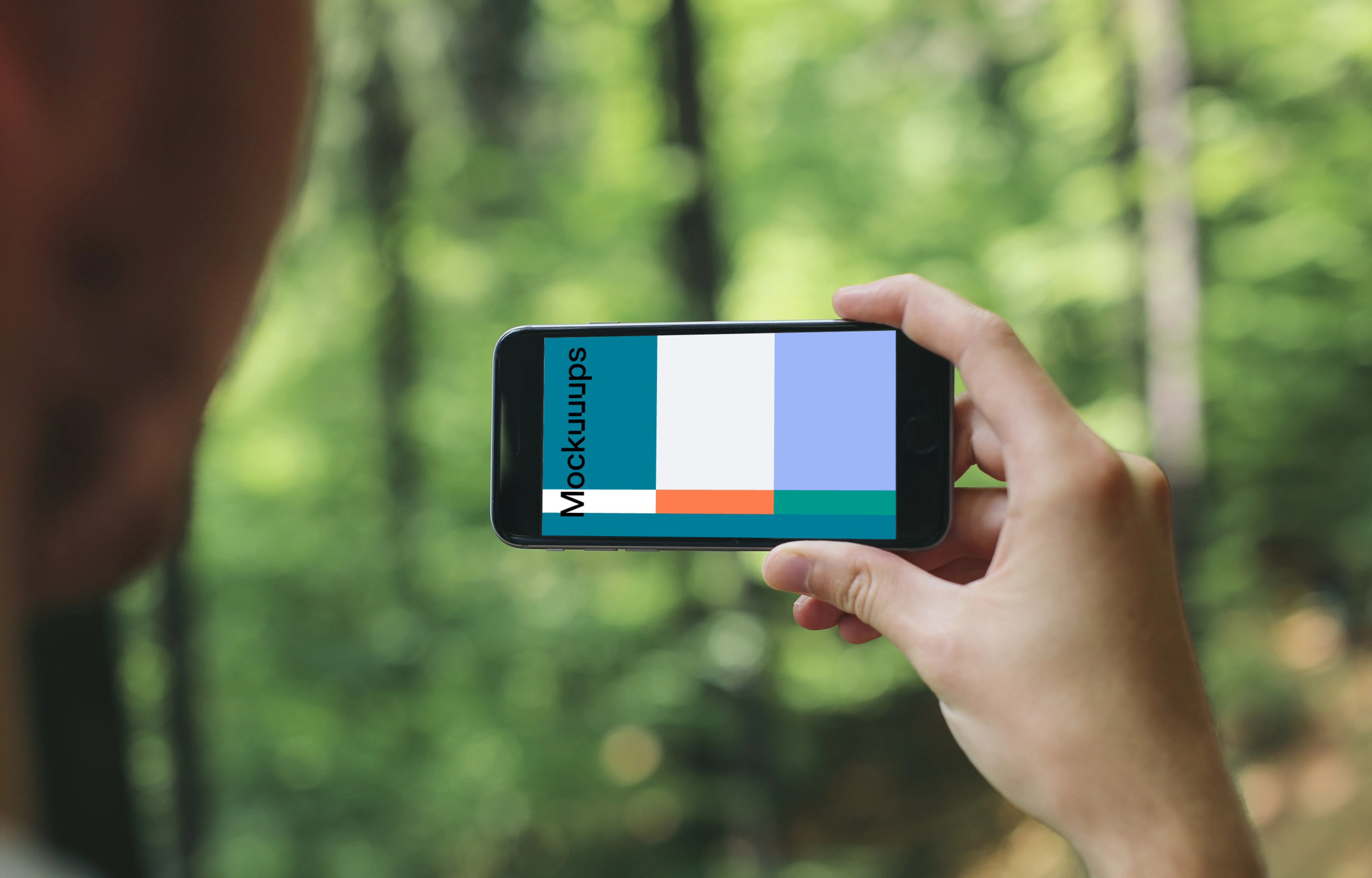 Taking a picture of forest with iPhone 6 mockup