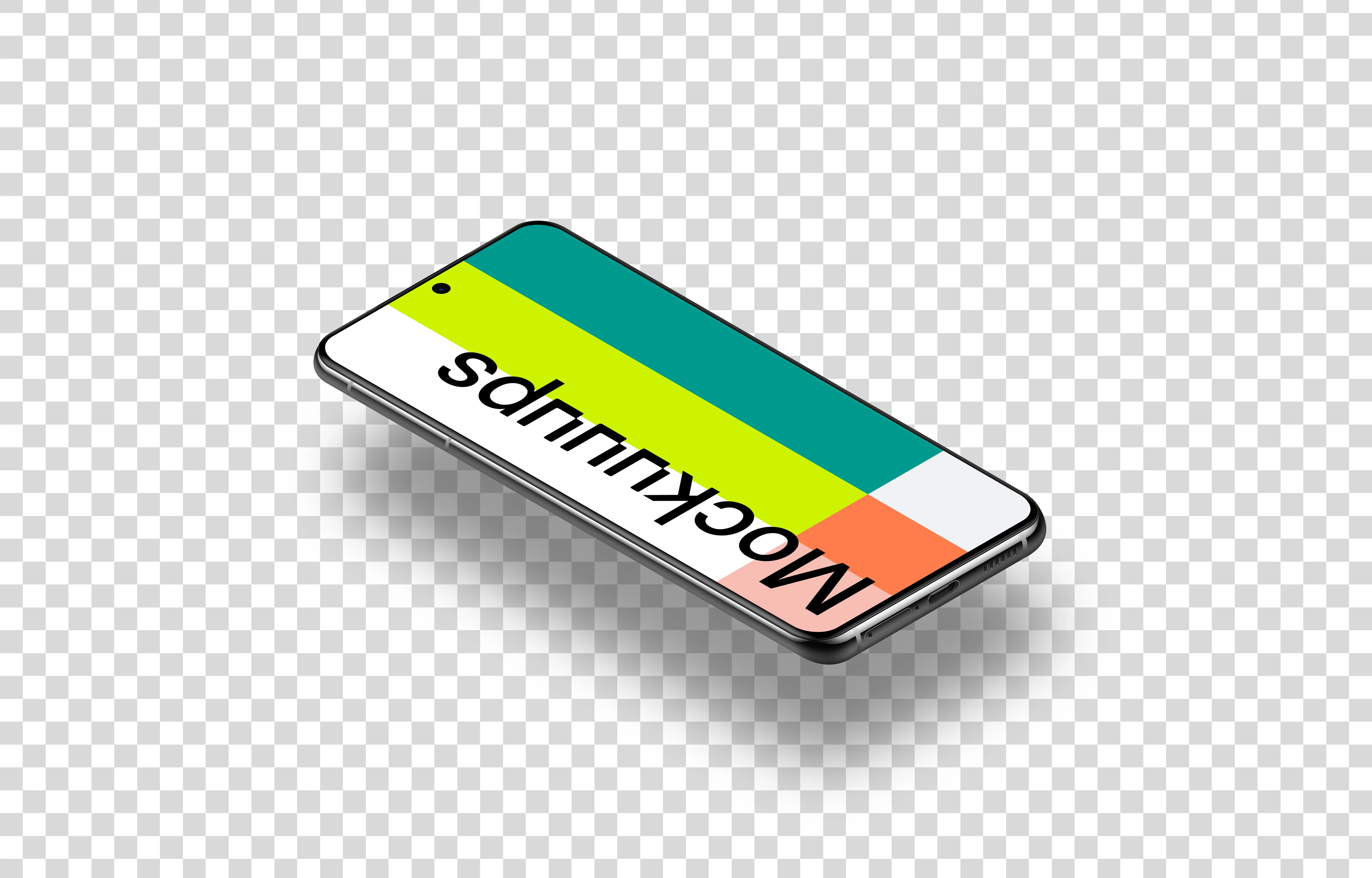 Samsung Galaxy S21 Mockup (Isometric Floor Left - Floating Shadow)