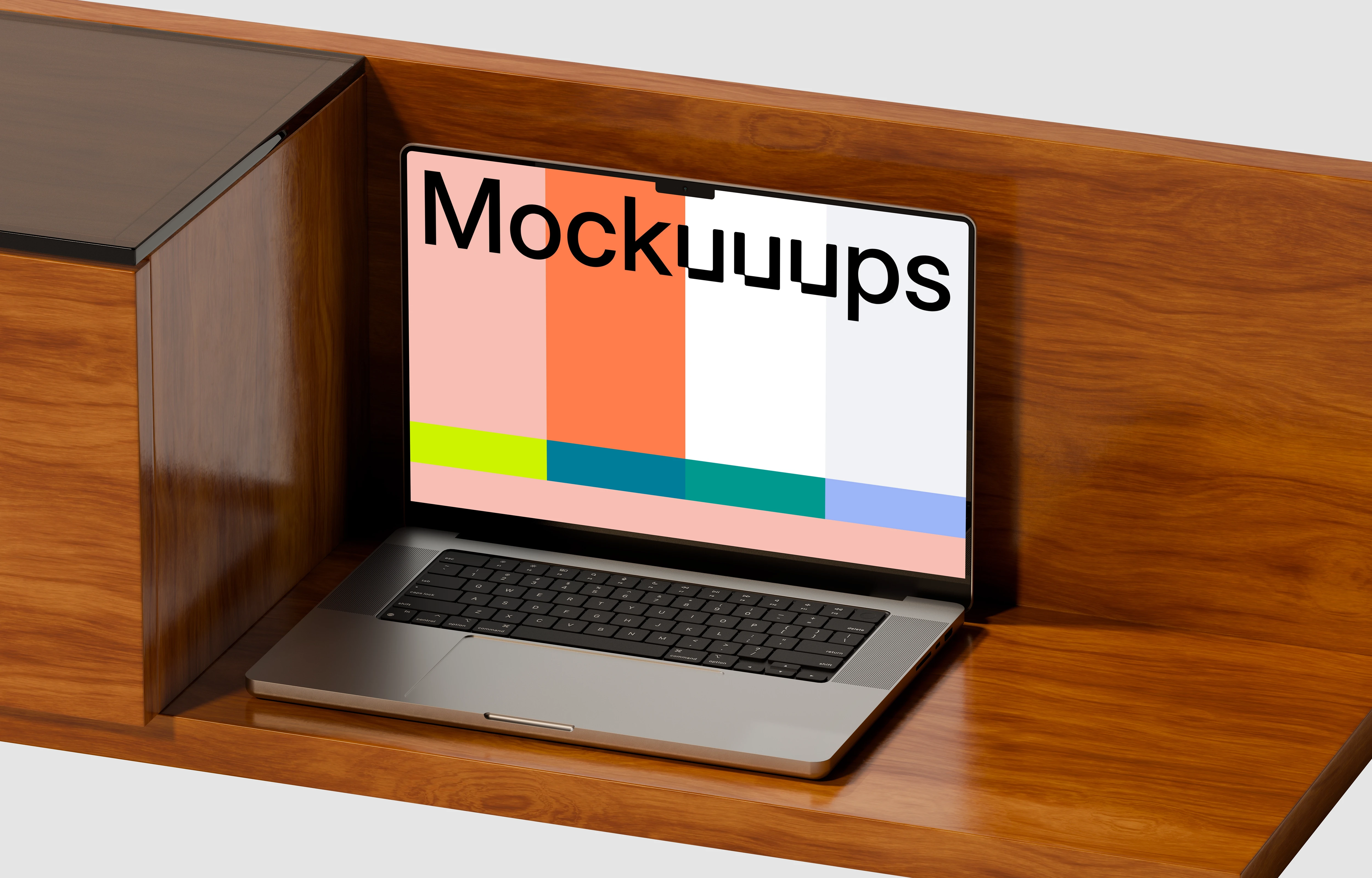 MacBook Pro mockup on a wooden surface