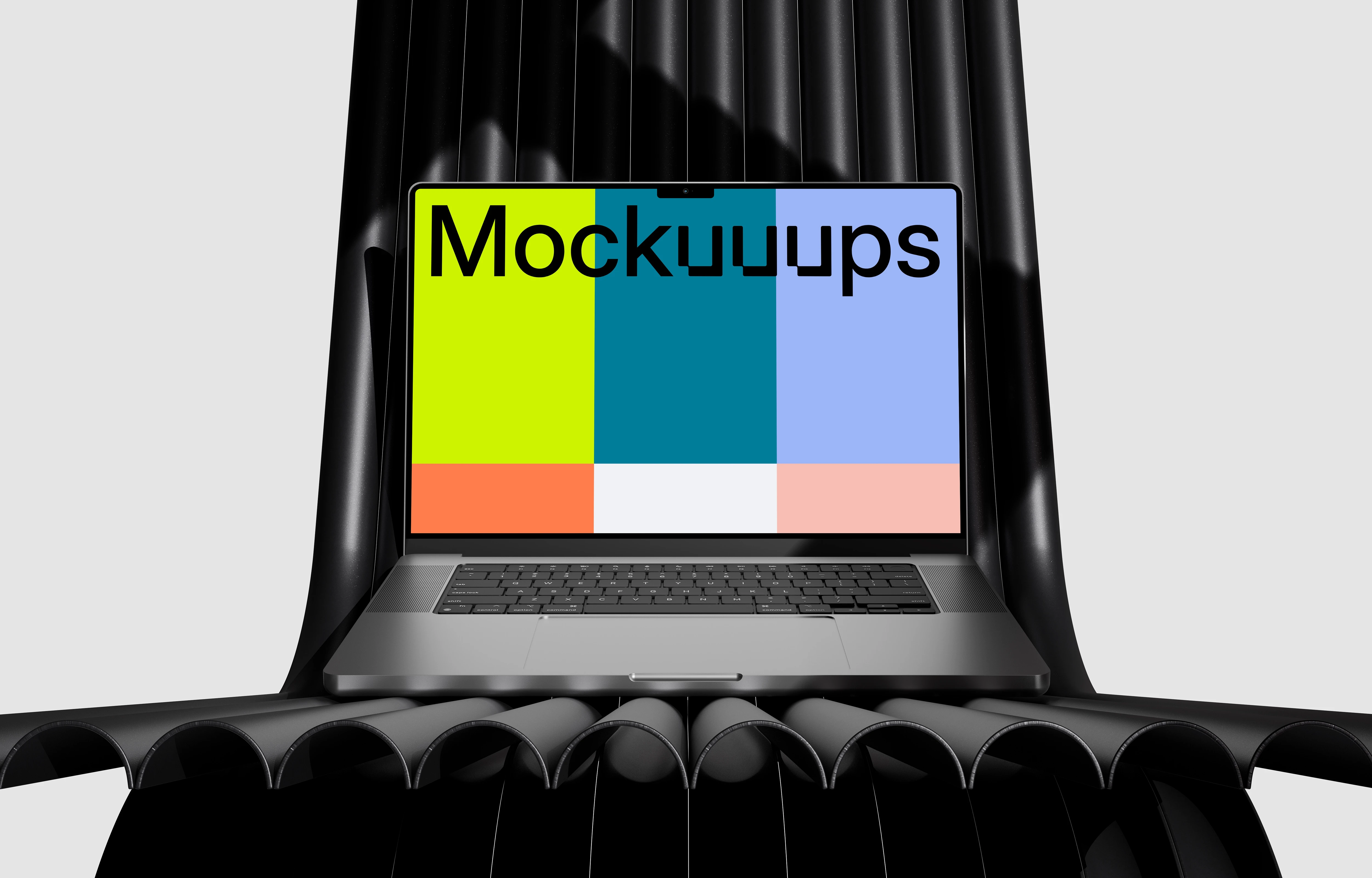 MacBook Pro mockup on a modern black surface