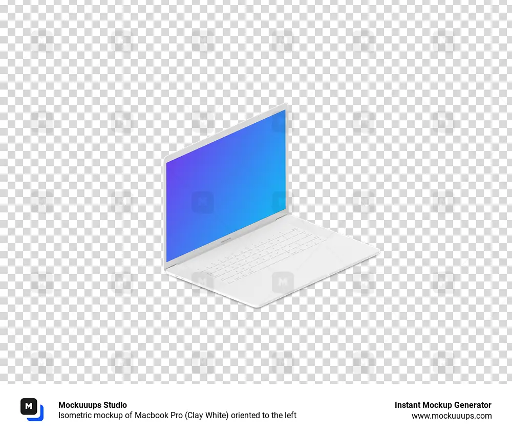 Isometric mockup of Macbook Pro (Clay White) oriented to the left