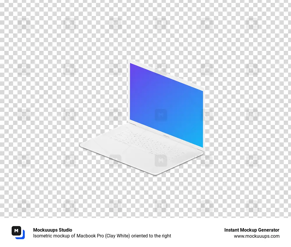 Isometric mockup of Macbook Pro (Clay White) oriented to the right