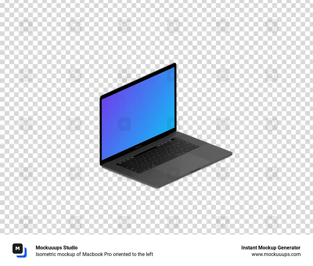 Isometric mockup of Macbook Pro oriented to the left