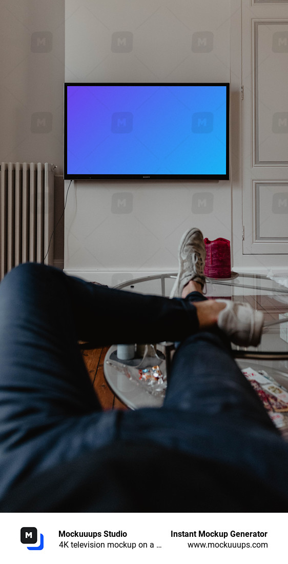 4K television mockup on a white wall