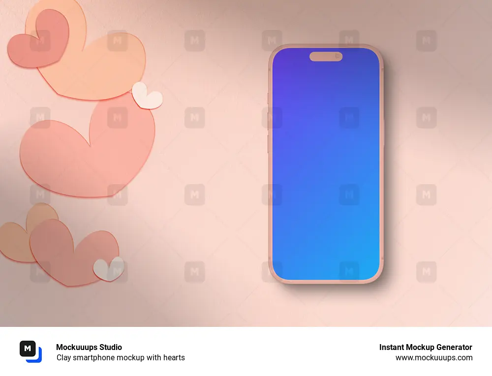 Clay smartphone mockup with hearts