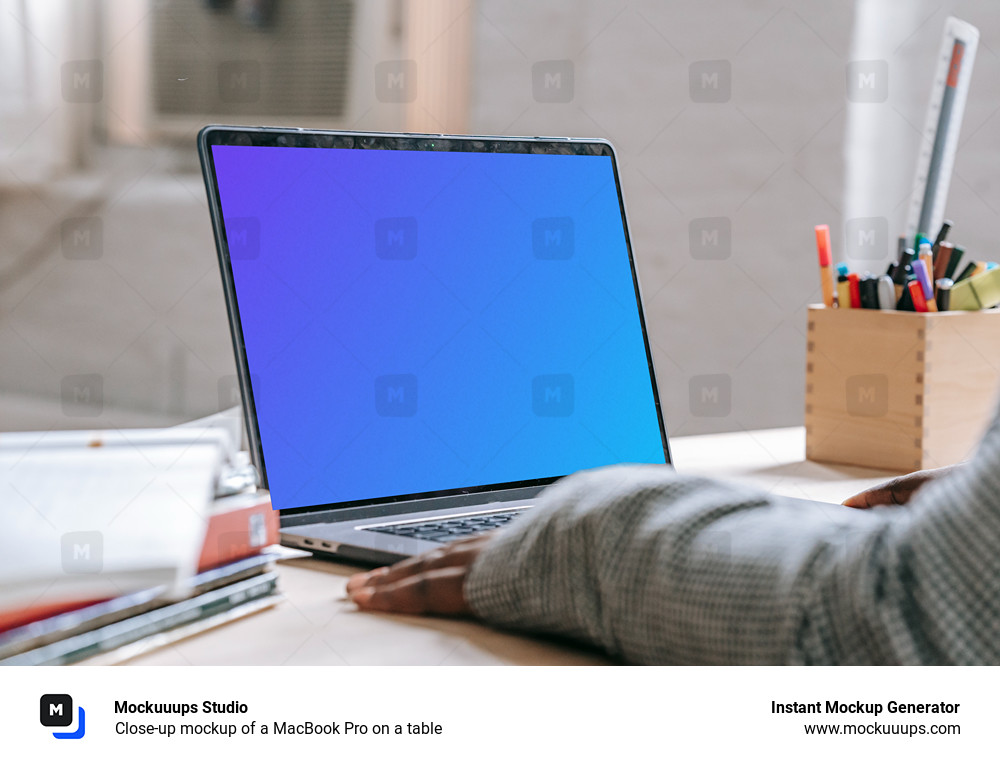 Close-up mockup of a MacBook Pro on a table