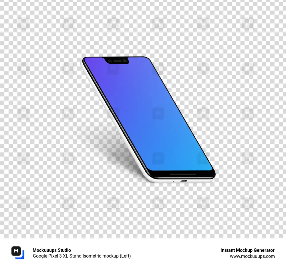 Google Pixel 3 XL Stand Isometric mockup (Left)