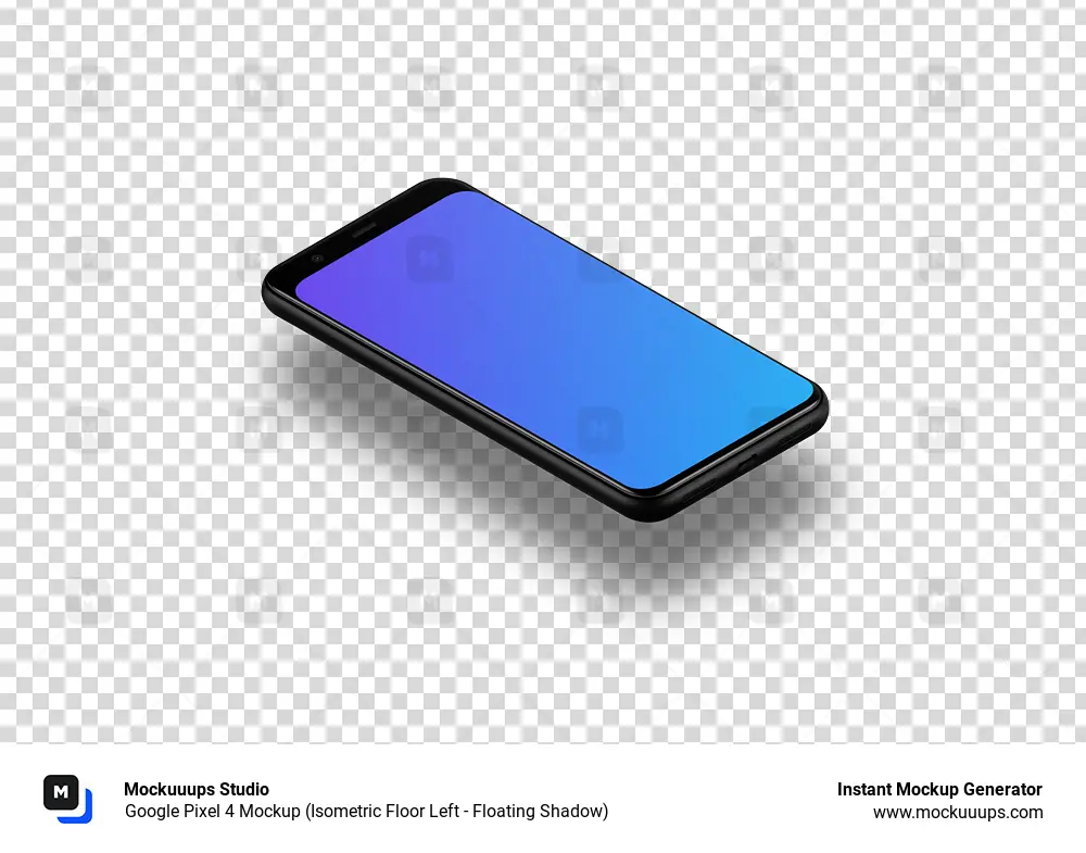 Google Pixel 4 Mockup (Isometric Floor Left - Floating Shadow)