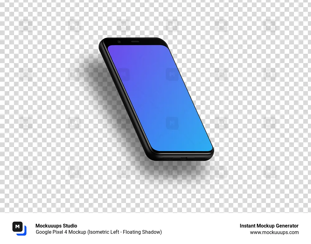 Google Pixel 4 Mockup (Isometric Left - Floating Shadow)