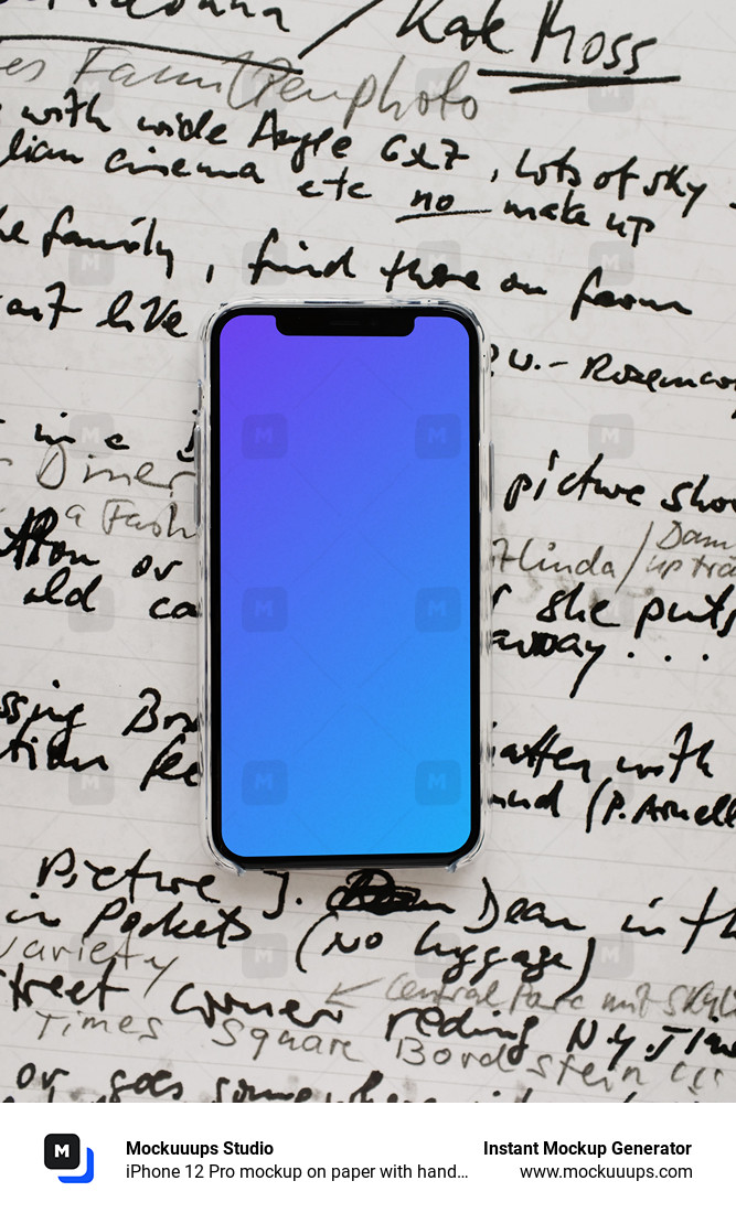 iPhone 12 Pro mockup on paper with handwritten text