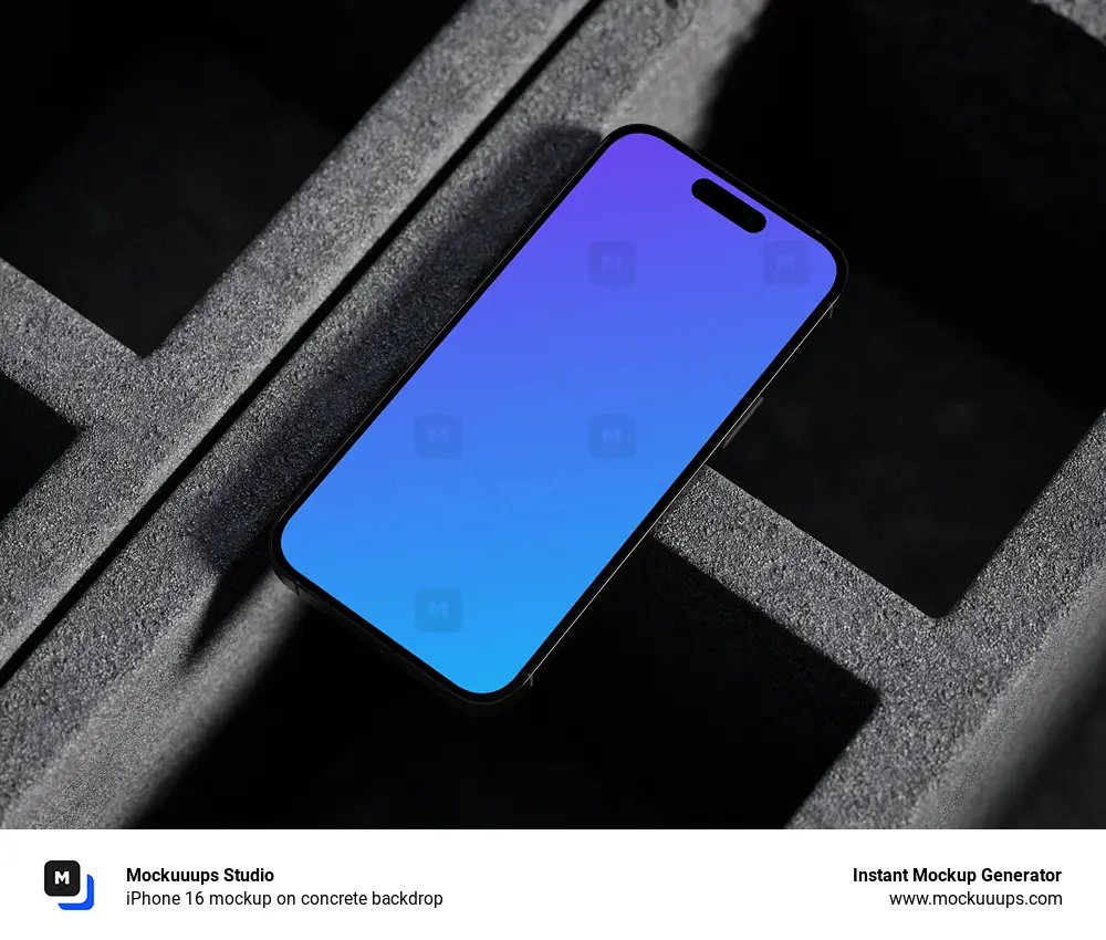 iPhone 16 mockup on concrete backdrop